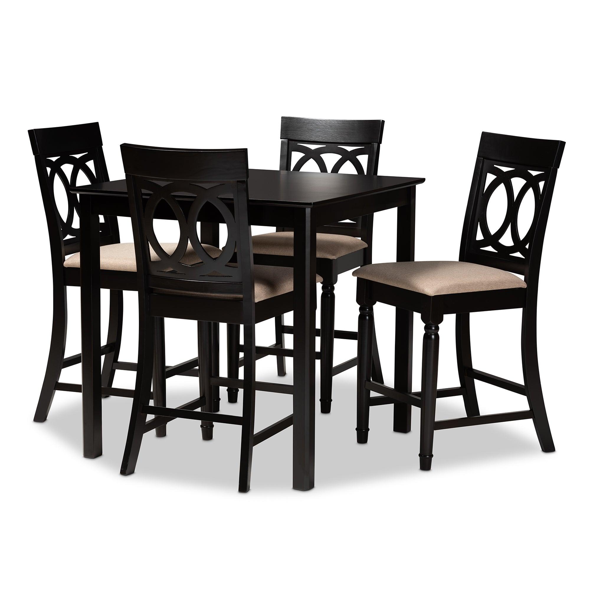 Verina Modern and Contemporary Sand Fabric Upholstered Espresso Finished 5-Piece Wood Pub Set