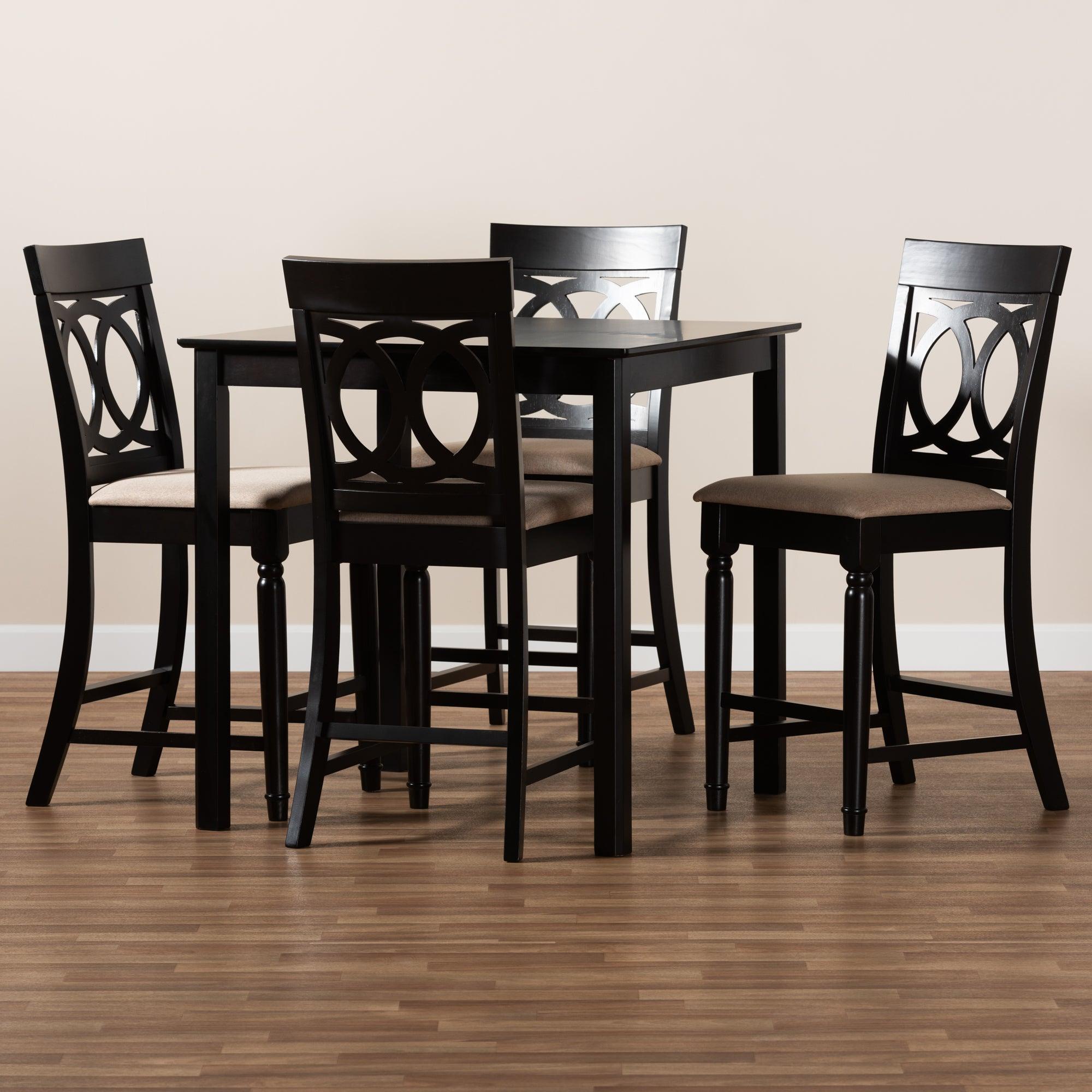 Verina Modern and Contemporary Sand Fabric Upholstered Espresso Finished 5-Piece Wood Pub Set