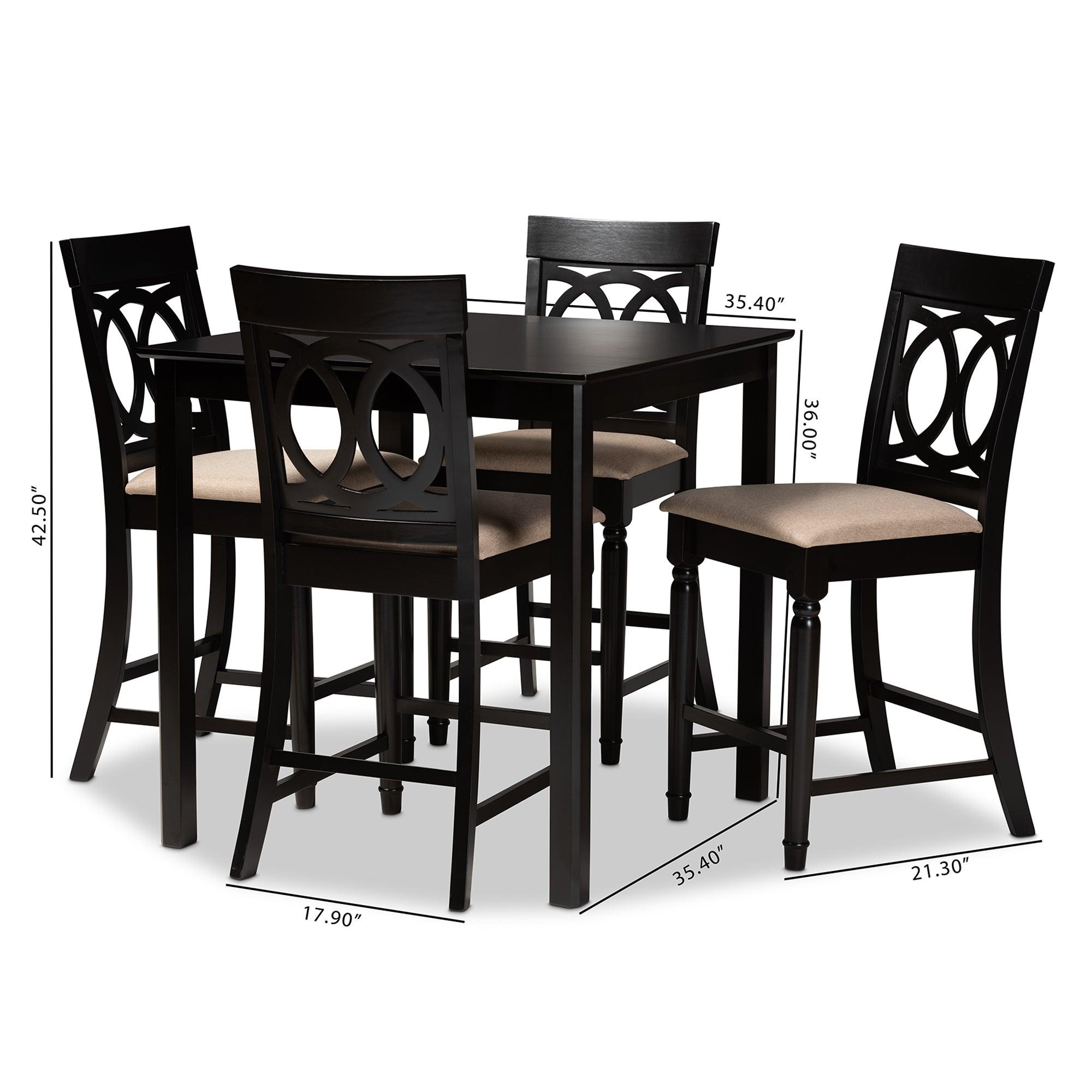 Verina Modern and Contemporary Sand Fabric Upholstered Espresso Finished 5-Piece Wood Pub Set
