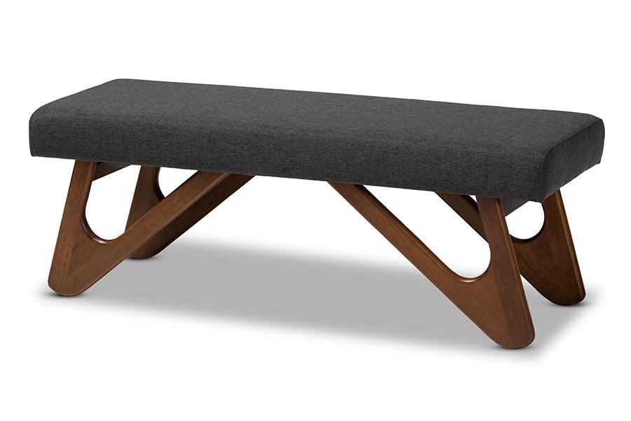 Rika Mid-Century Modern Dark Fabric Upholstered Finished Boomerang Bench