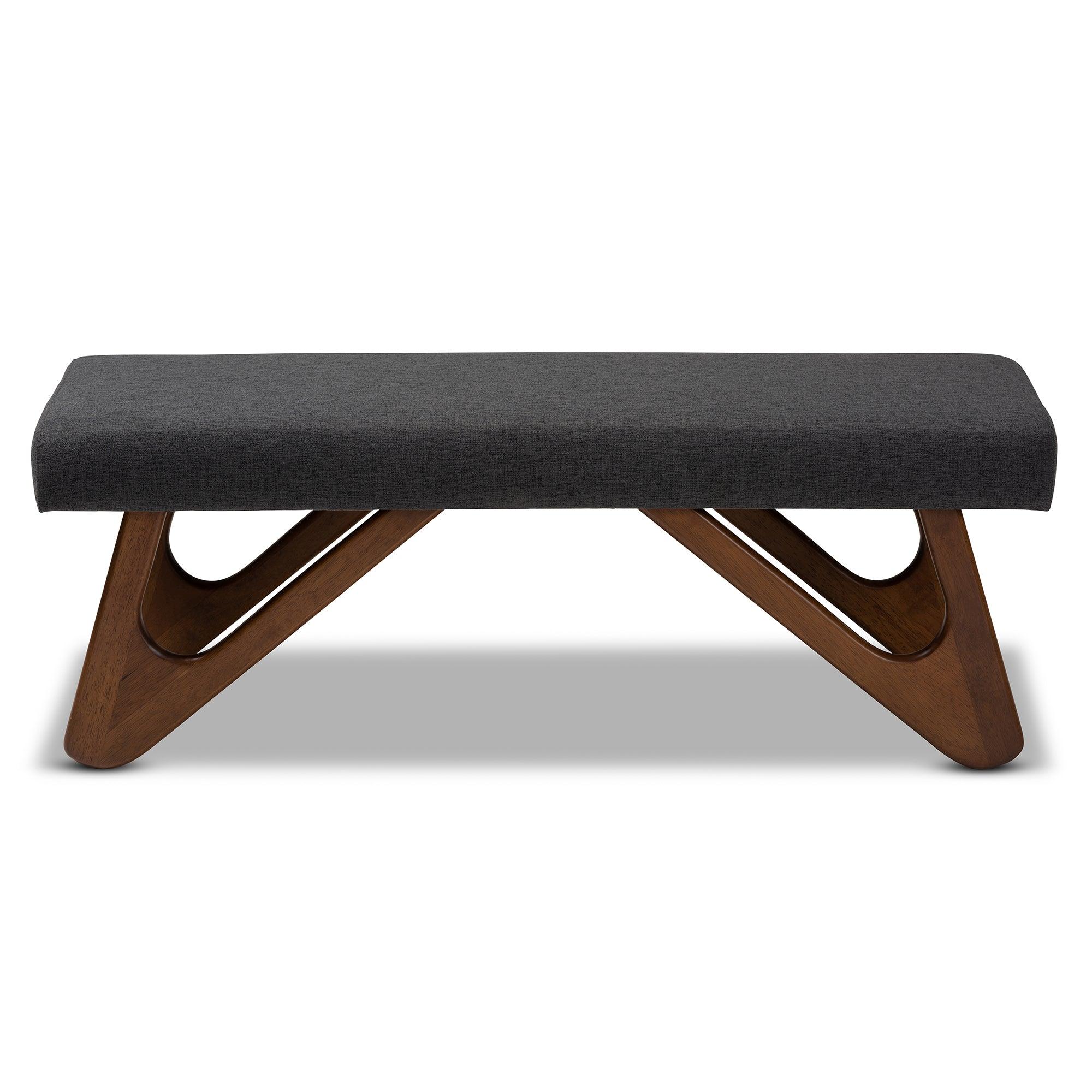 Rika Mid-Century Modern Dark Fabric Upholstered Finished Boomerang Bench