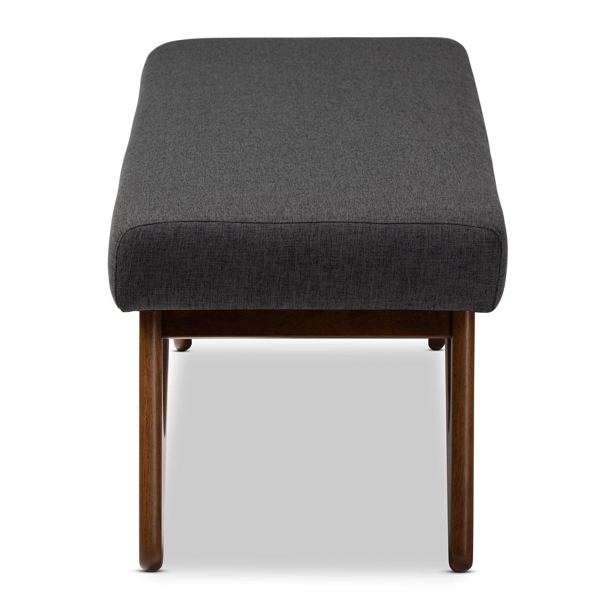 Rika Mid-Century Modern Dark Fabric Upholstered Finished Boomerang Bench