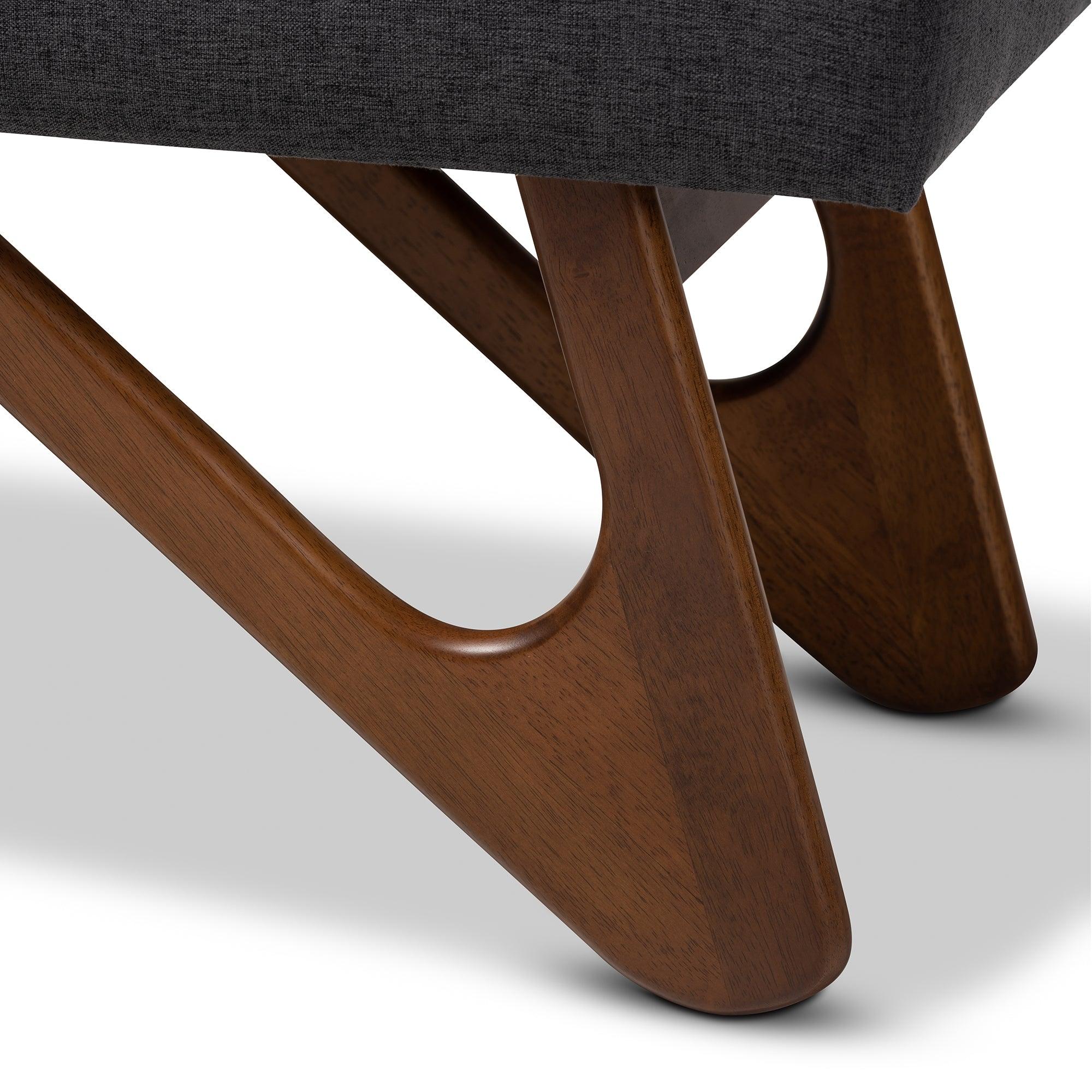 Rika Mid-Century Modern Dark Fabric Upholstered Finished Boomerang Bench