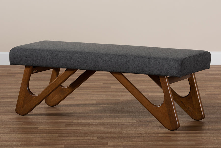 Rika Mid-Century Modern Fabric Upholstered Finished Boomerang Bench