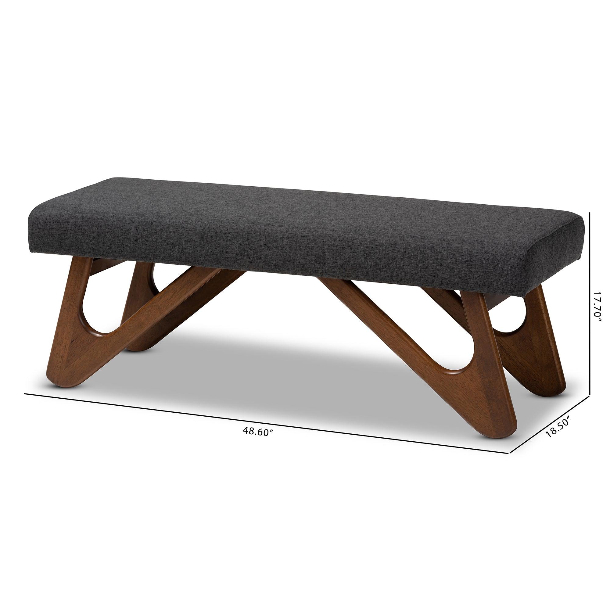 Rika Mid-Century Modern Dark Fabric Upholstered Finished Boomerang Bench