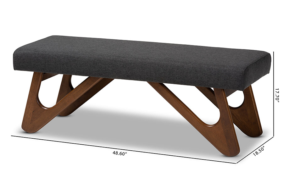 Rika Mid-Century Modern Fabric Upholstered Finished Boomerang Bench