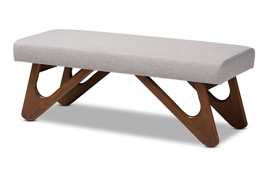 Rika Mid-Century Modern Fabric Upholstered Finished Boomerang Bench