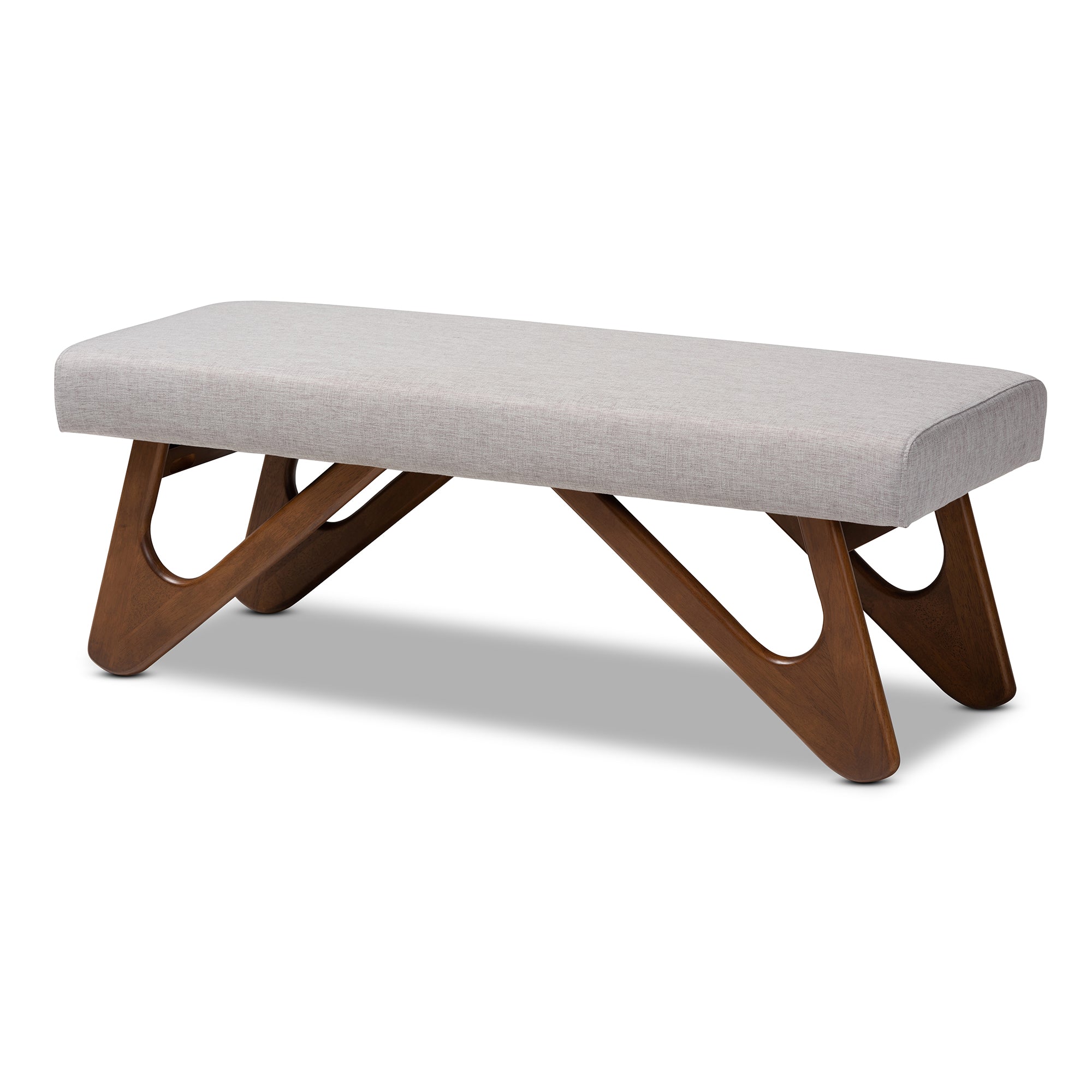 Rika Mid-Century Modern Fabric Upholstered Finished Boomerang Bench