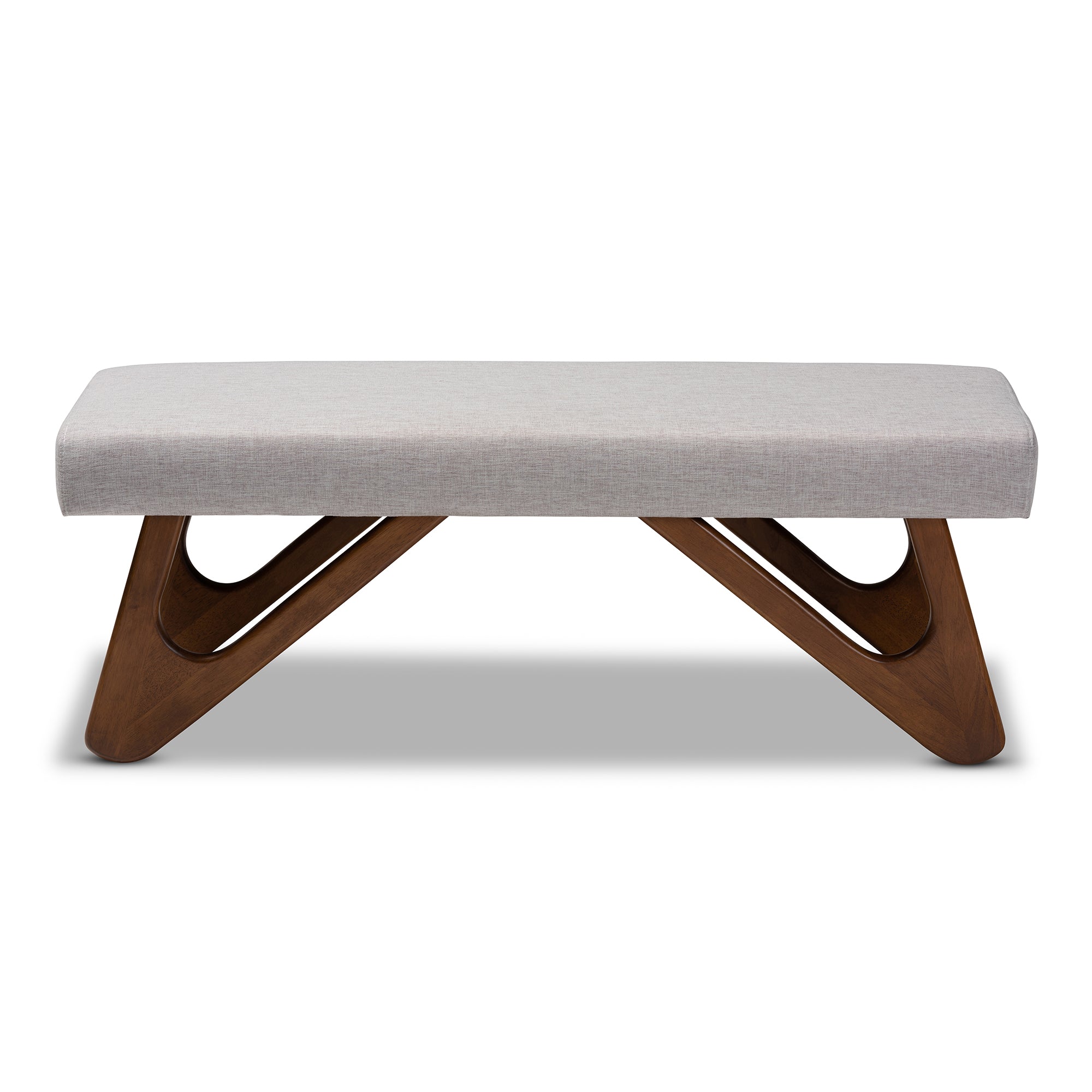 Rika Mid-Century Modern Fabric Upholstered Finished Boomerang Bench