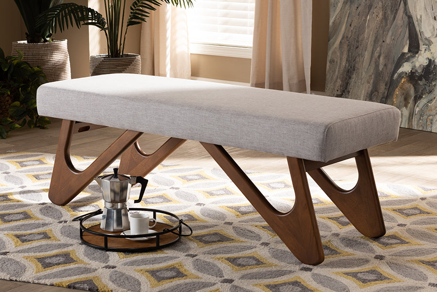 Rika Mid-Century Modern Fabric Upholstered Finished Boomerang Bench