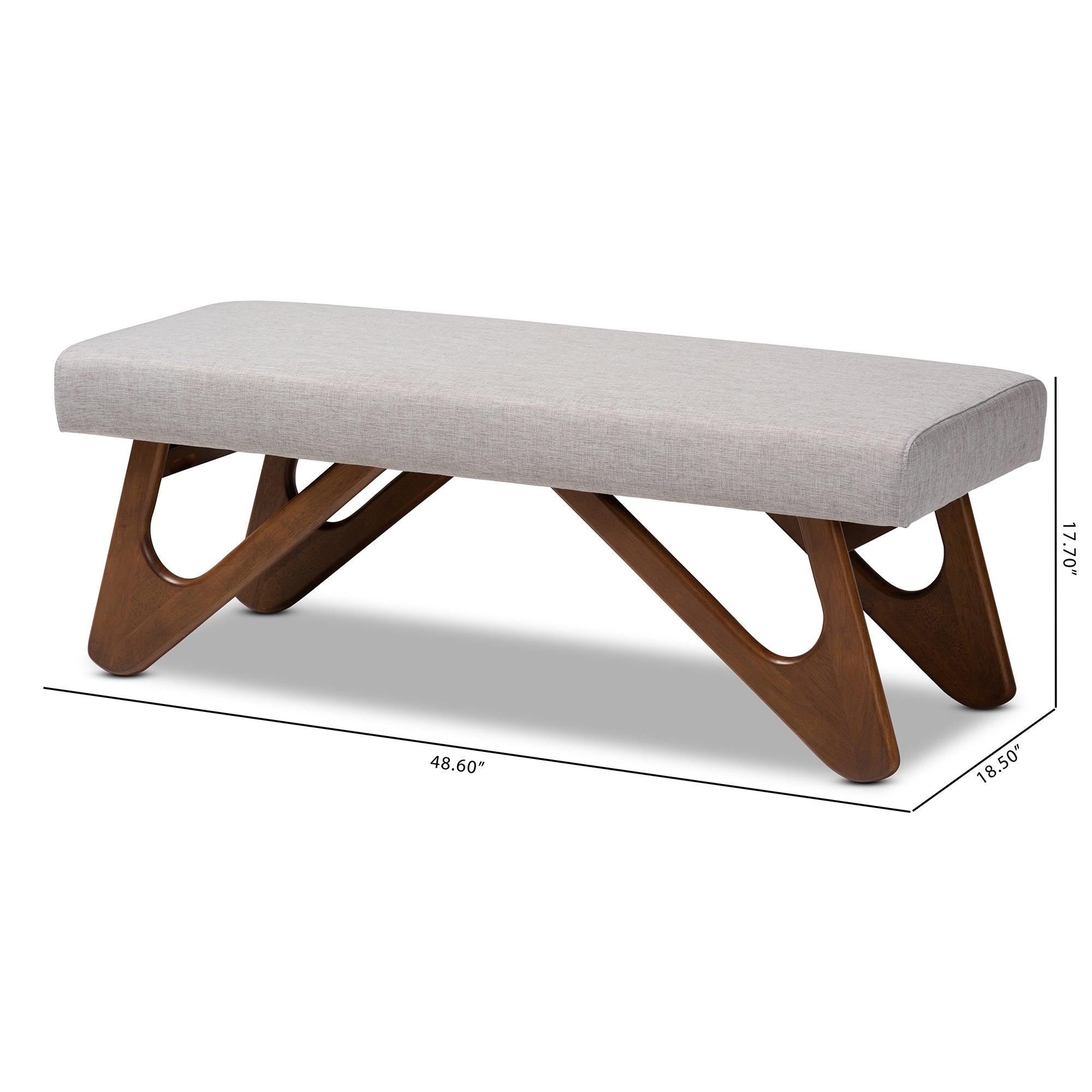 Rika Mid-Century Modern Fabric Upholstered Finished Boomerang Bench