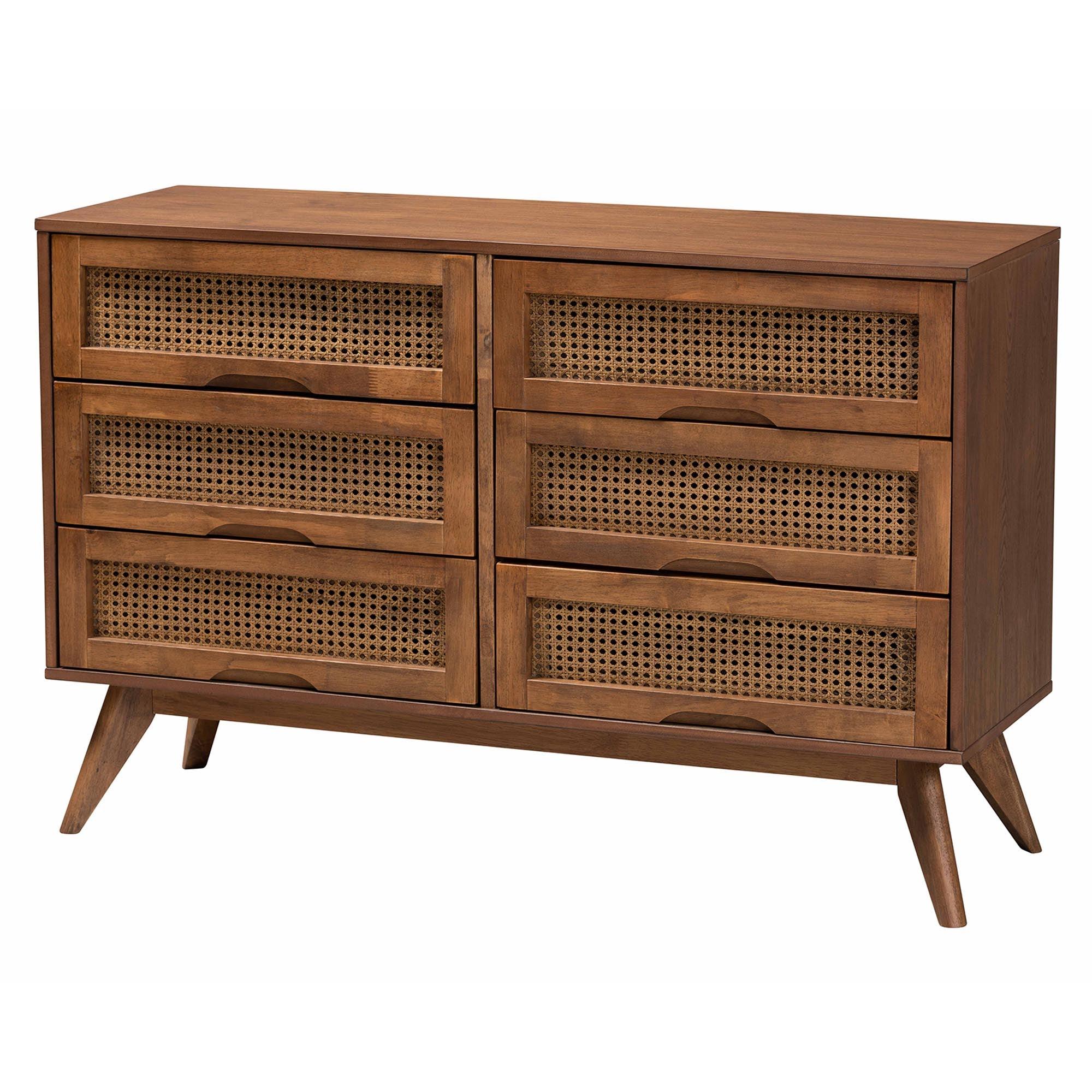 Melora Mid-Century Modern Finished Wood and Rattan 5-Piece Bedroom Set