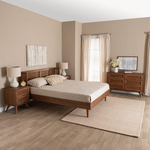 Rina Mid-Century Modern Ash Finished Wood 4-Piece Bedroom Set