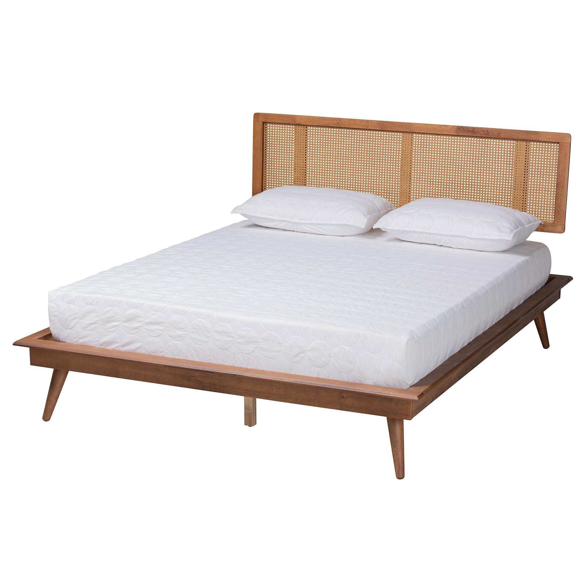 Nura Mid-Century Modern Finished Wood and Rattan 5-Piece Bedroom Set