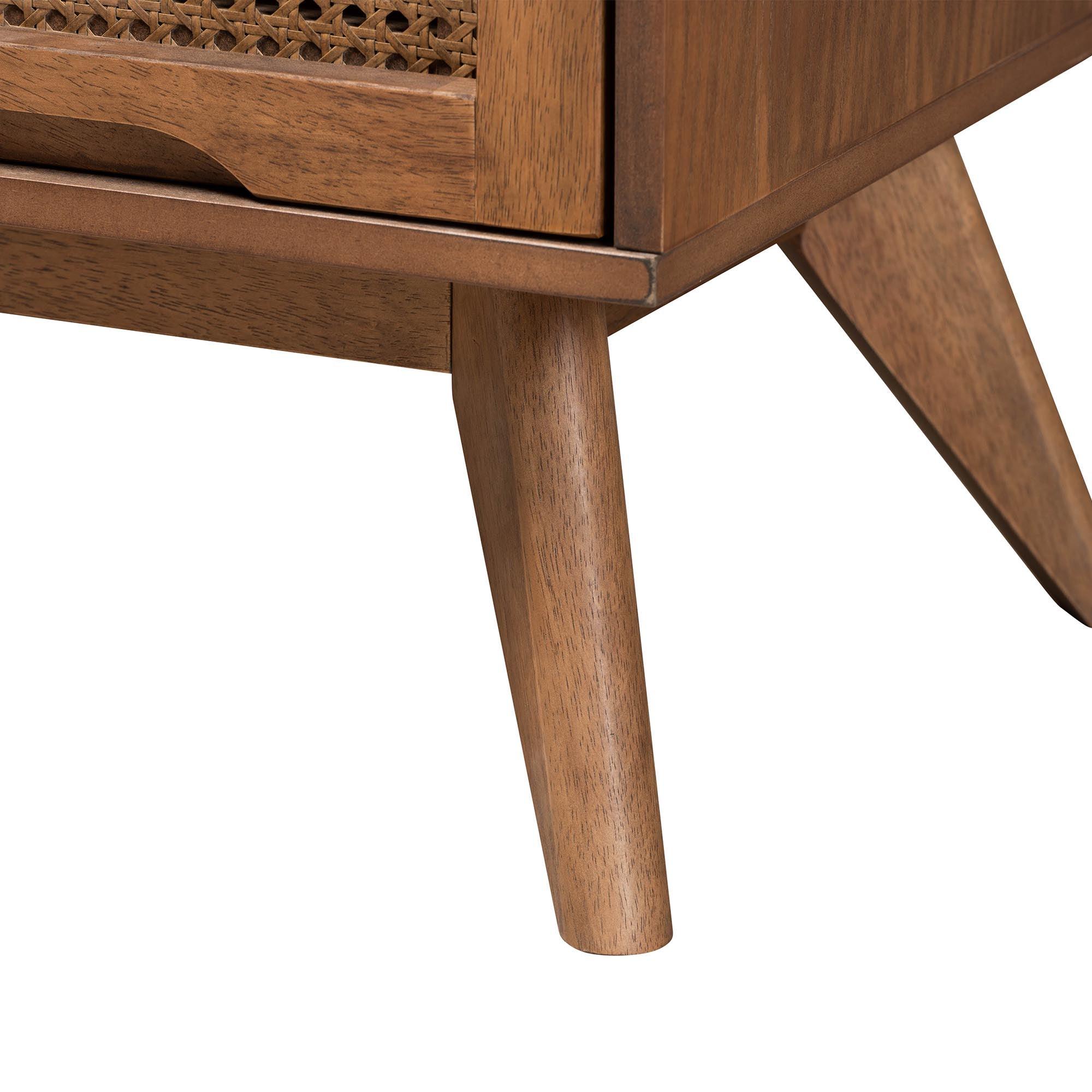 Nura Mid-Century Modern Finished Wood and Rattan 5-Piece Bedroom Set