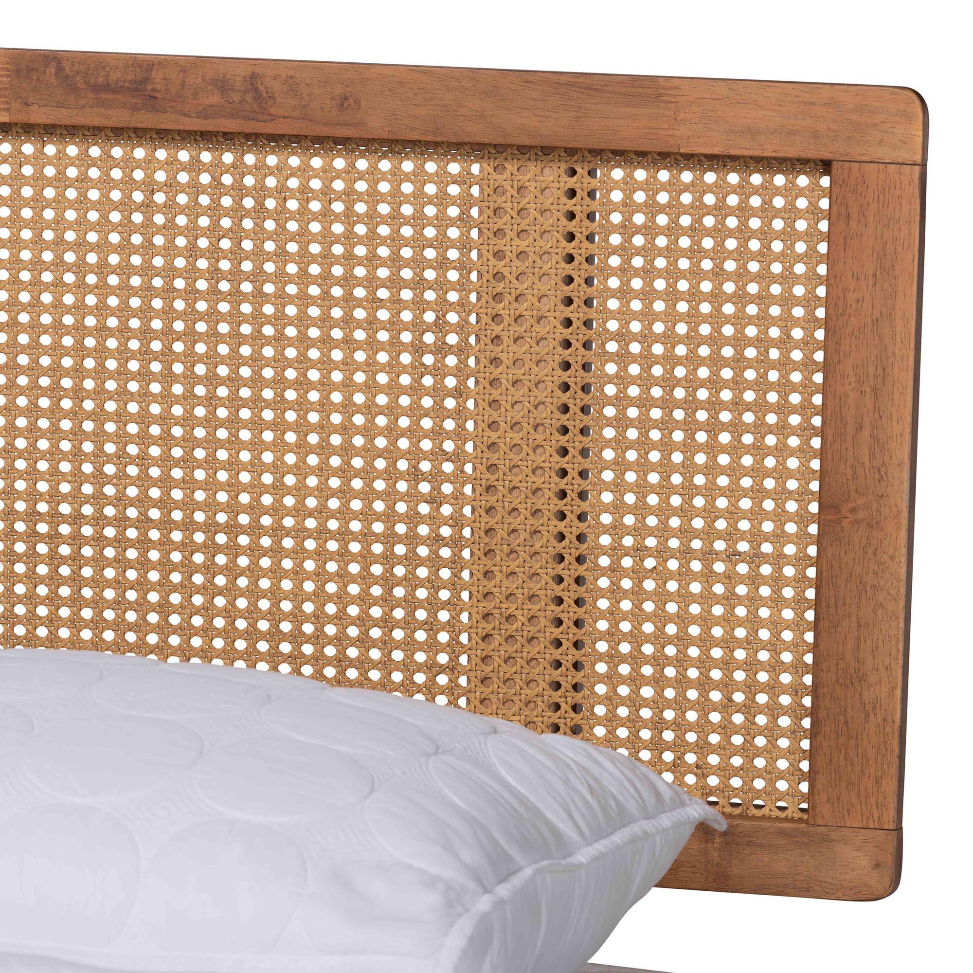 Nura Mid-Century Modern Finished Wood and Rattan 5-Piece Bedroom Set