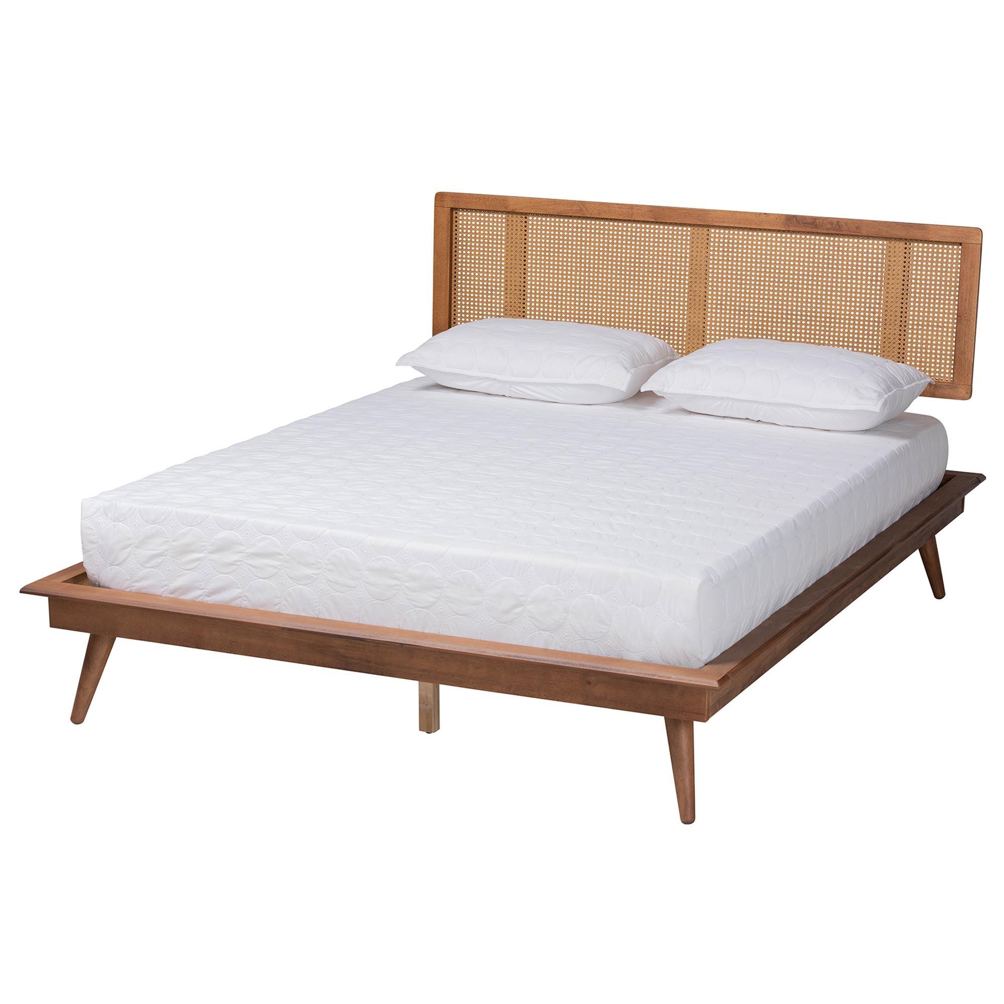 Nura Mid-Century Modern Finished Wood and Rattan 4-Piece Bedroom Set