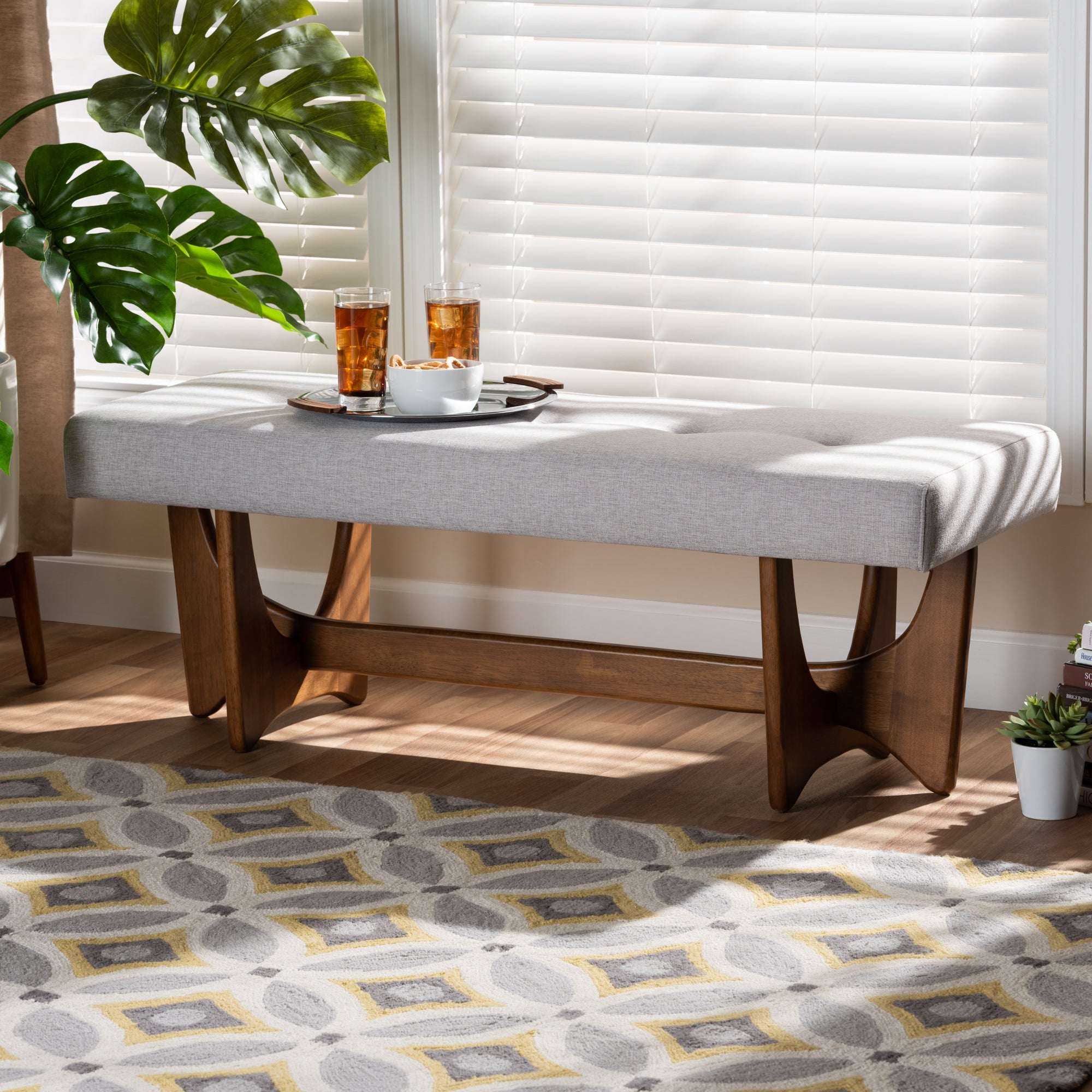Theo Mid-Century Modern Fabric Upholstered Finished Bench