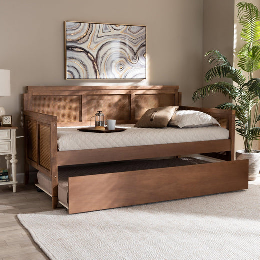 Toveli Vintage French Inspired Ash Wanut Finished Wood and Synthetic Rattan Daybed