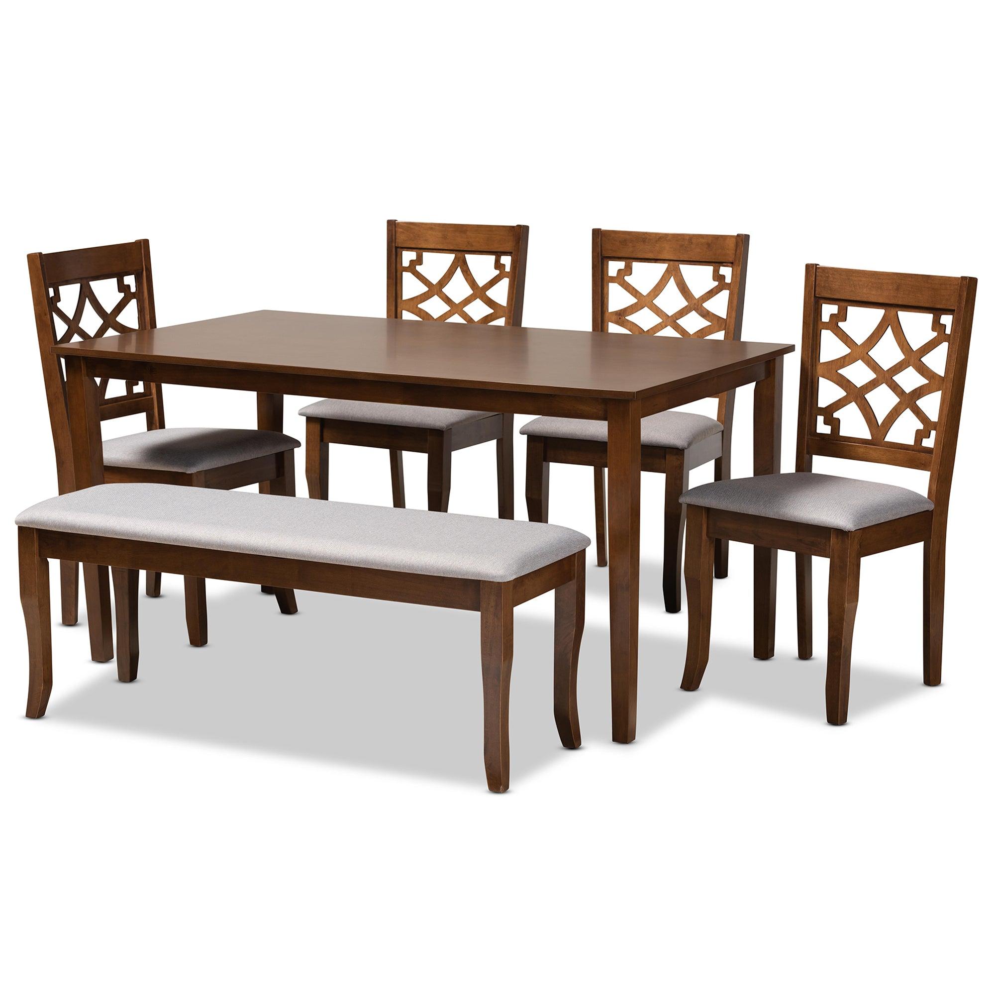 Dori Modern and Contemporary Fabric Upholstered and Finished Wood 6-Piece Dining Set