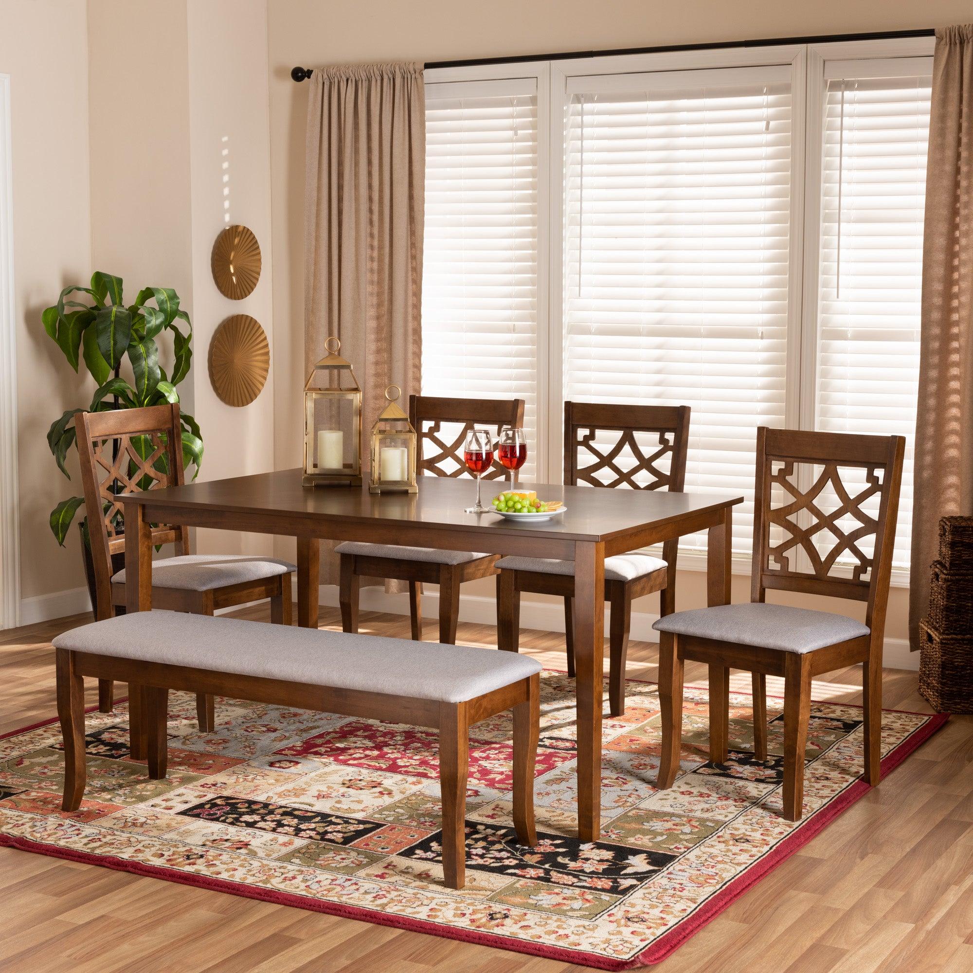 Dori Modern and Contemporary Fabric Upholstered and Finished Wood 6-Piece Dining Set
