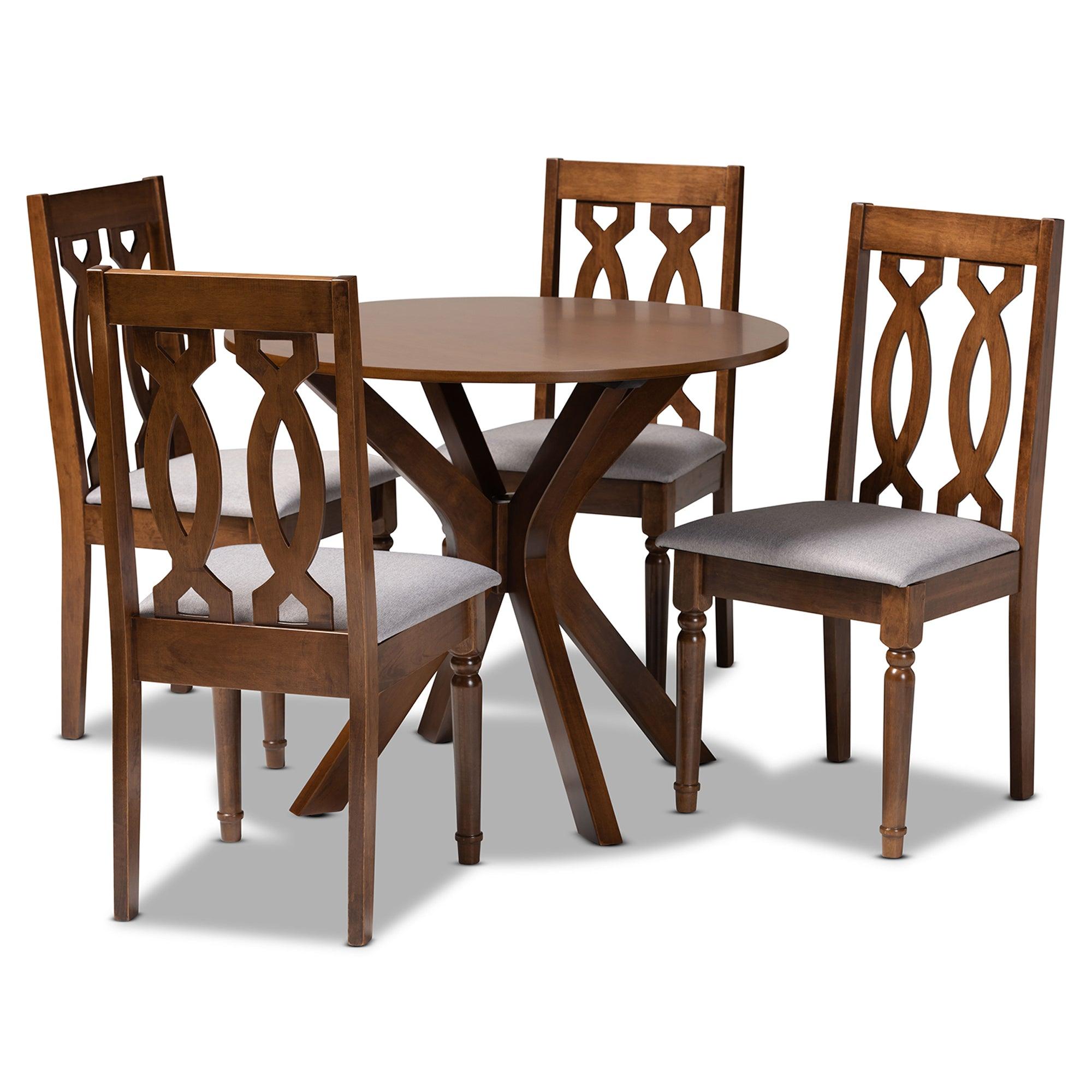 Callie Modern and Contemporary Fabric Upholstered and Finished Wood 5-Piece Dining Set