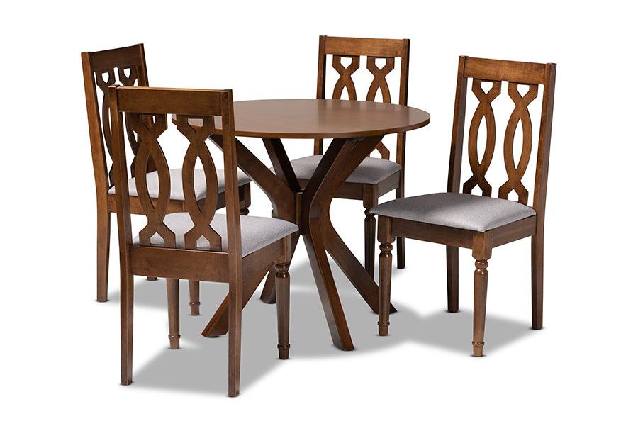 Callie Modern and Contemporary Fabric Upholstered and Finished Wood 5-Piece Dining Set