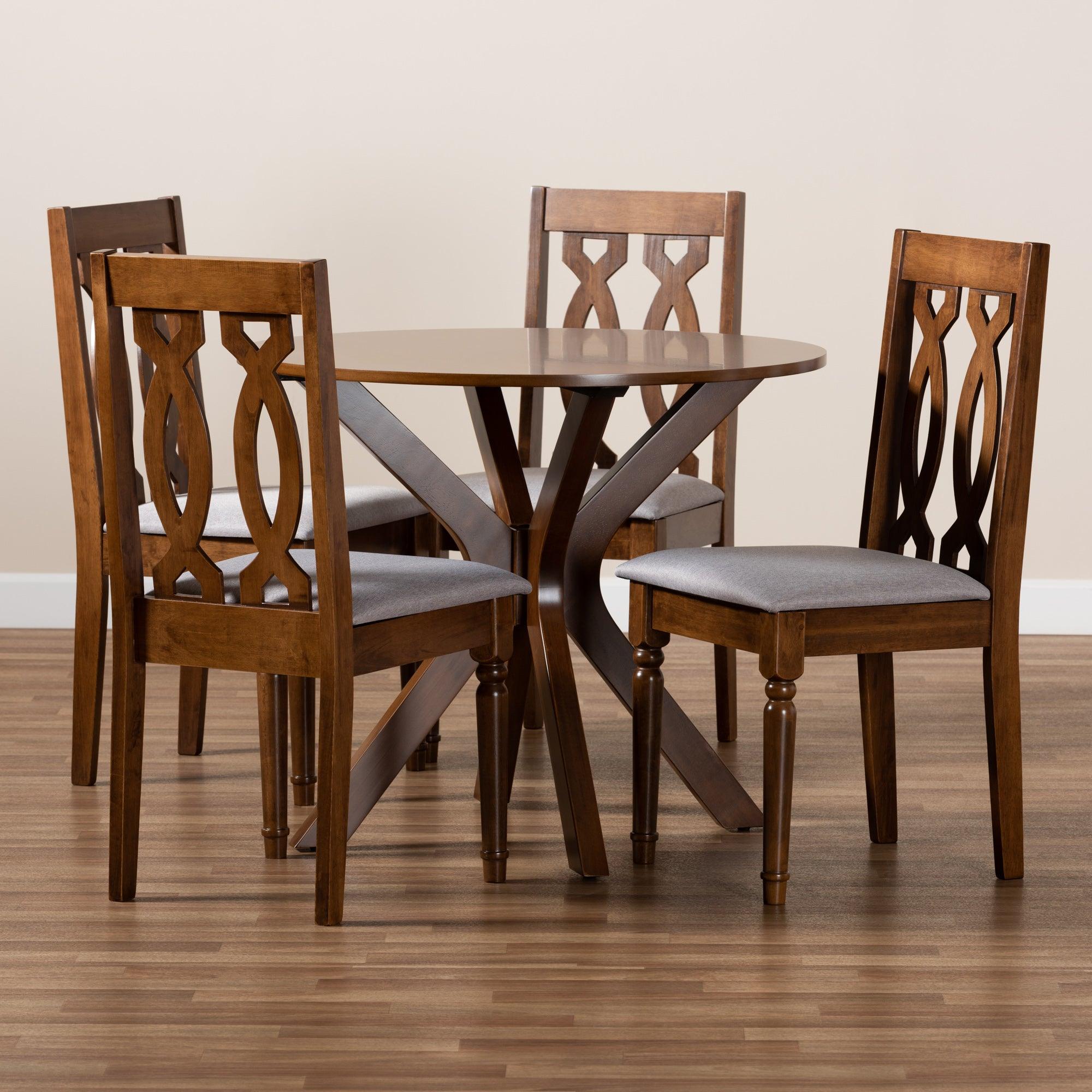 Callie Modern and Contemporary Fabric Upholstered and Finished Wood 5-Piece Dining Set
