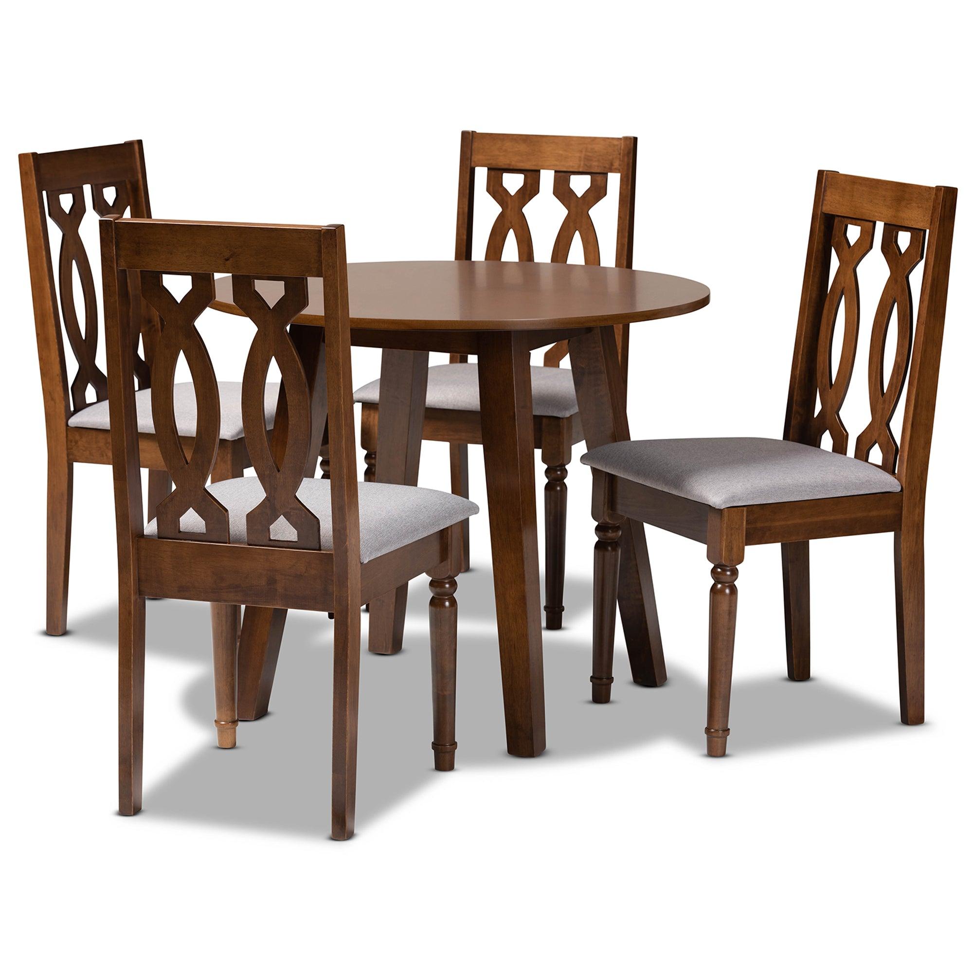 Pia Modern and Contemporary Fabric Upholstered and Finished Wood 5-Piece Dining Set