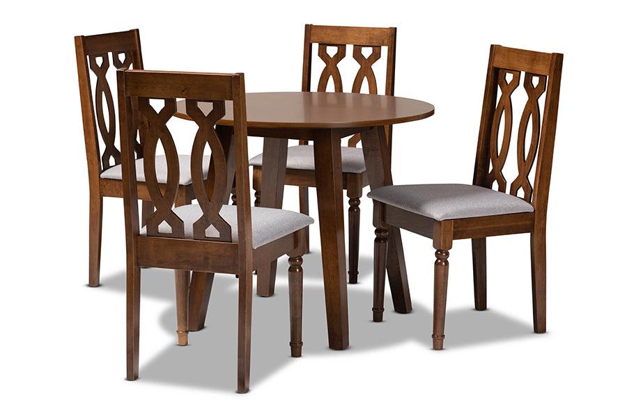 Pia Modern and Contemporary Fabric Upholstered and Finished Wood 5-Piece Dining Set