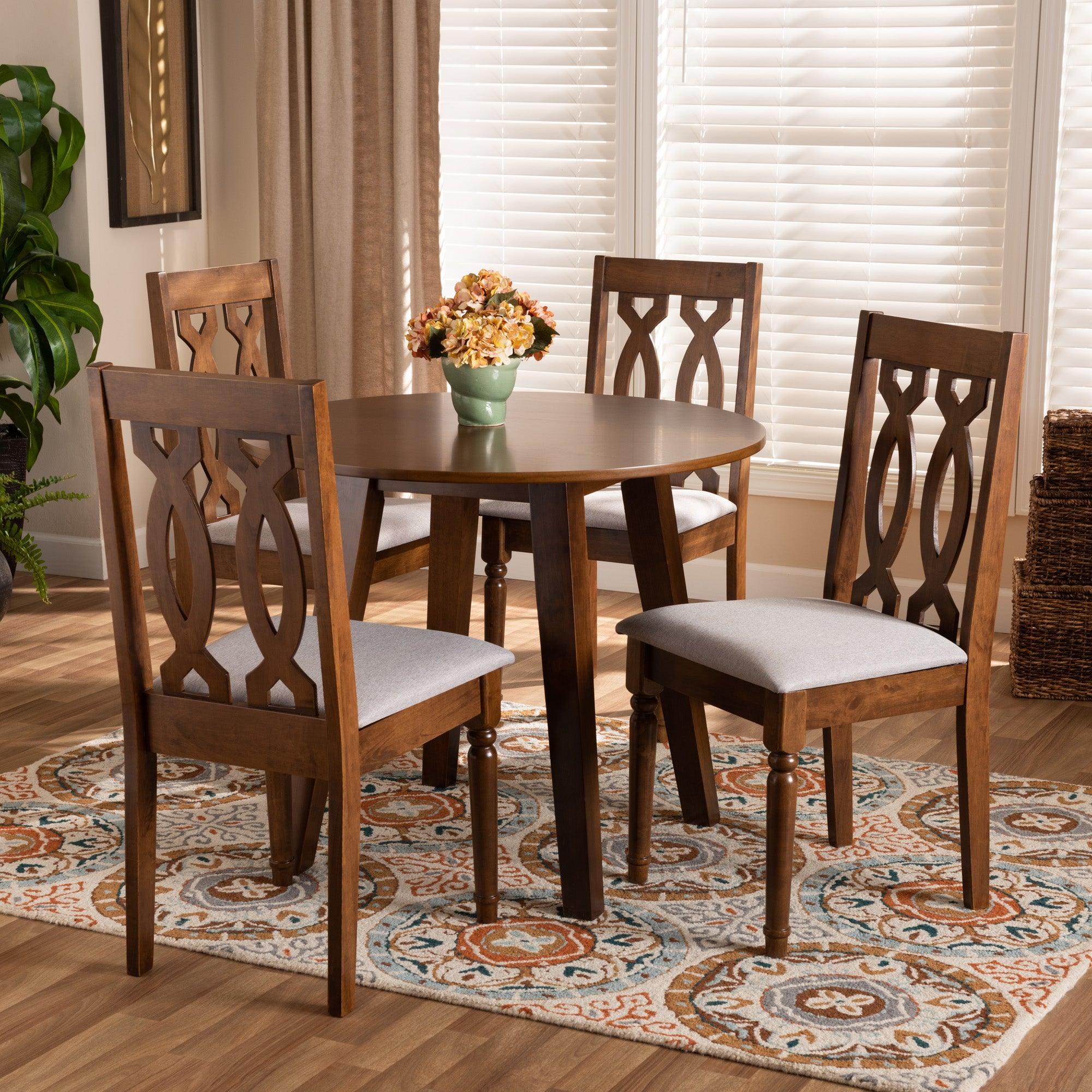Pia Modern and Contemporary Fabric Upholstered and Finished Wood 5-Piece Dining Set