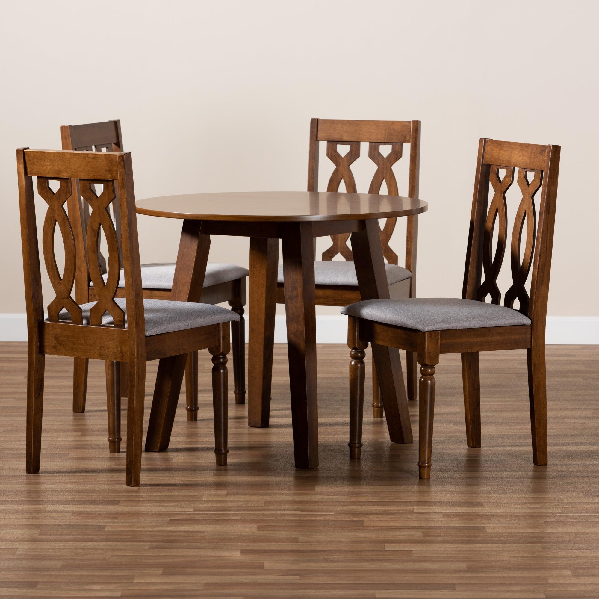 Pia Modern and Contemporary Fabric Upholstered and Finished Wood 5-Piece Dining Set