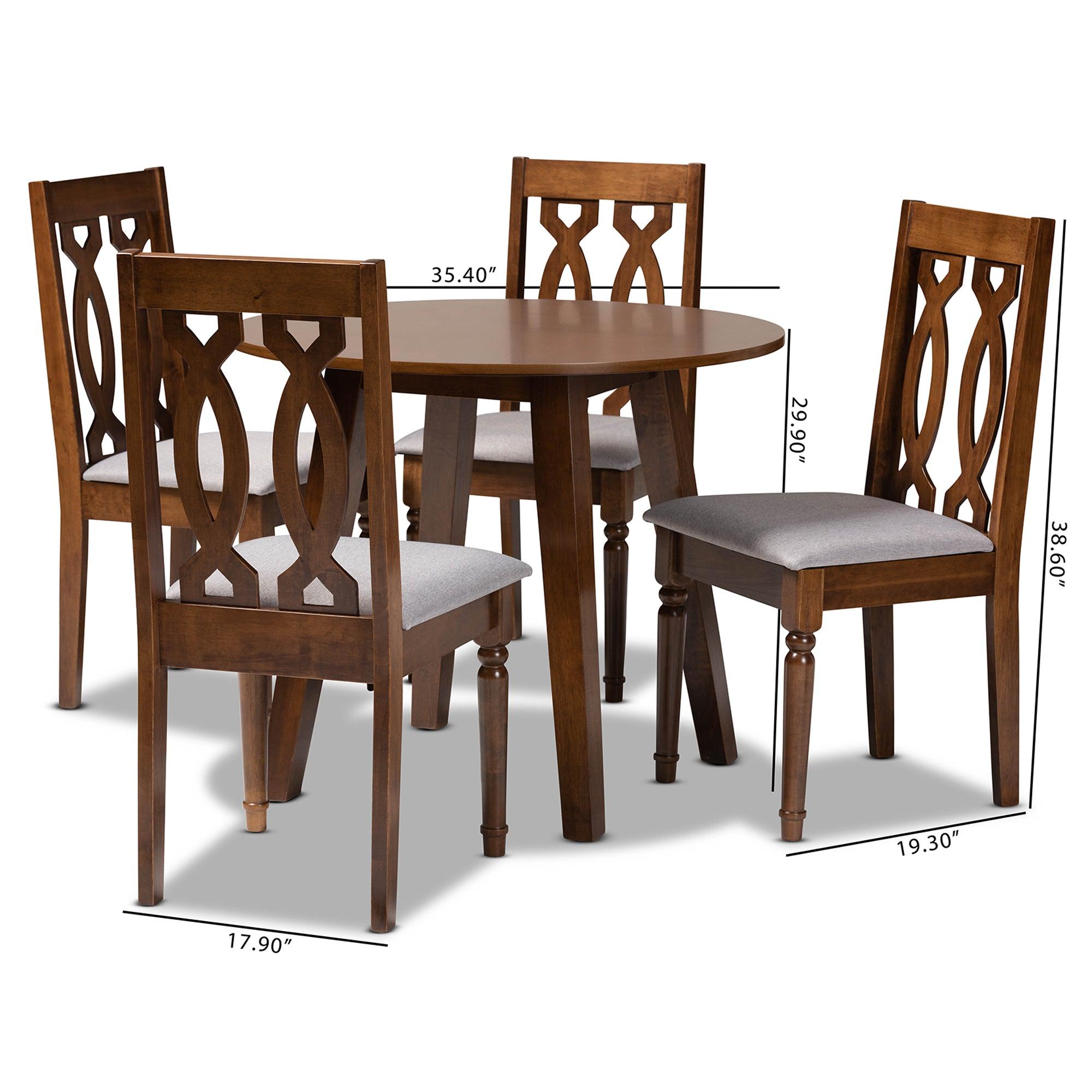 Pia Modern and Contemporary Fabric Upholstered and Finished Wood 5-Piece Dining Set