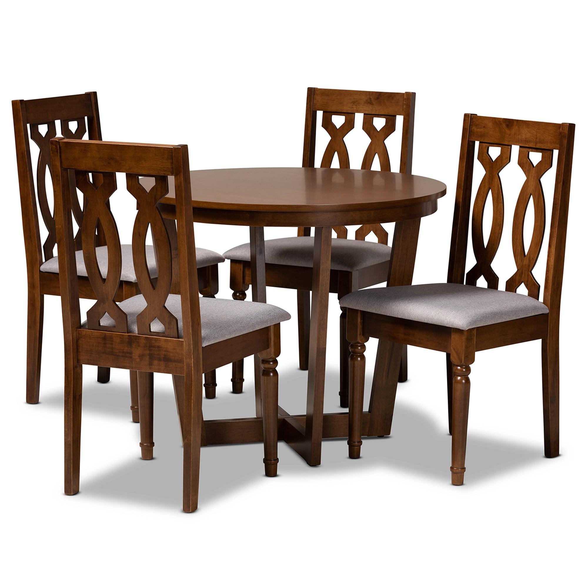 Julie Modern and Contemporary Fabric Upholstered and Finished Wood 5-Piece Dining Set