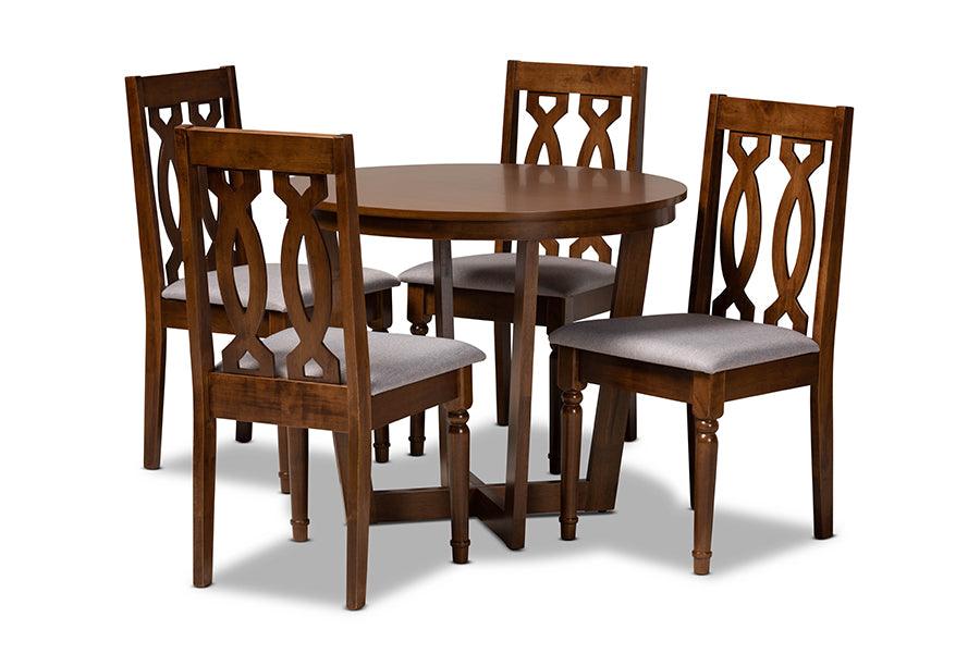 Julie Modern and Contemporary Fabric Upholstered and Finished Wood 5-Piece Dining Set