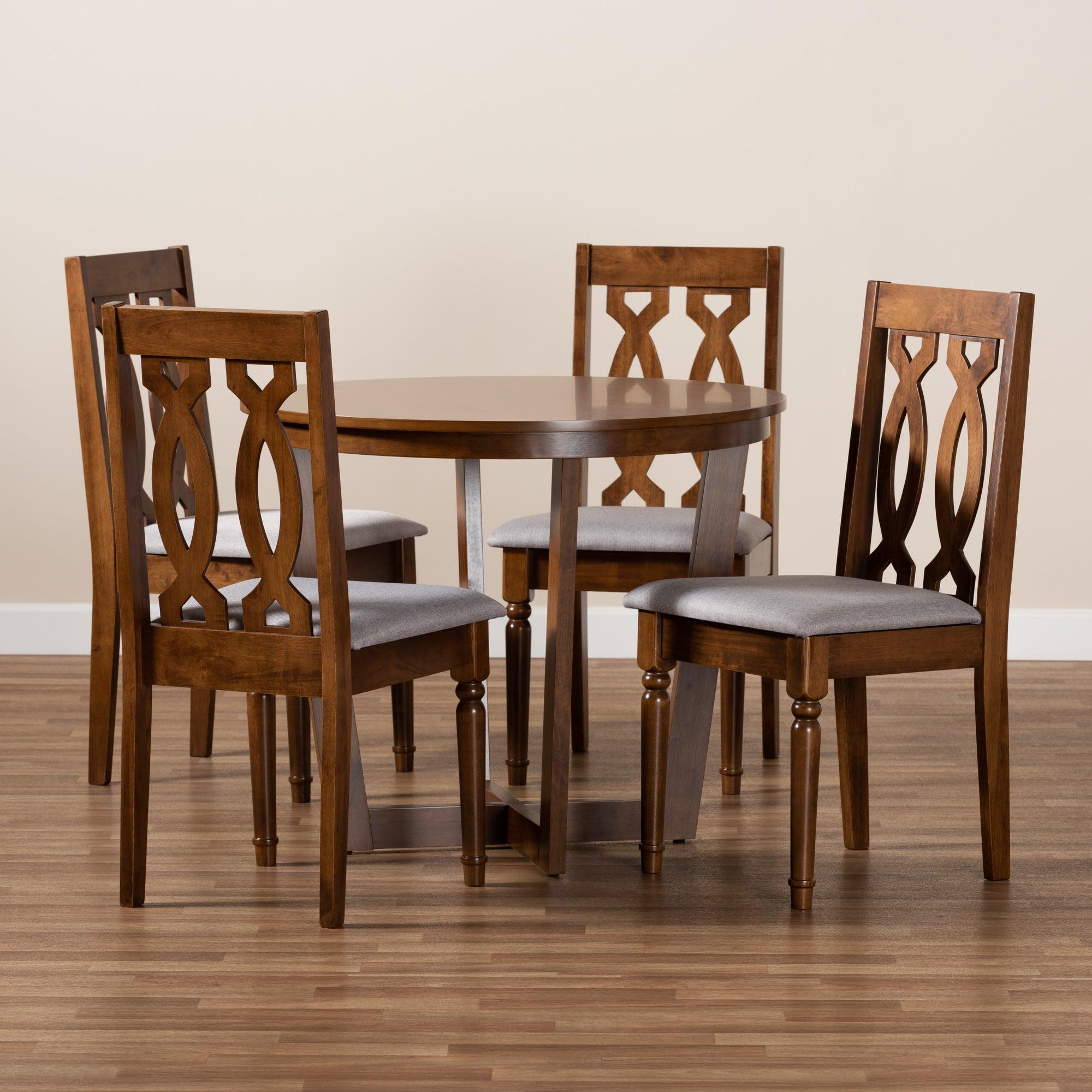 Julie Modern and Contemporary Fabric Upholstered and Finished Wood 5-Piece Dining Set