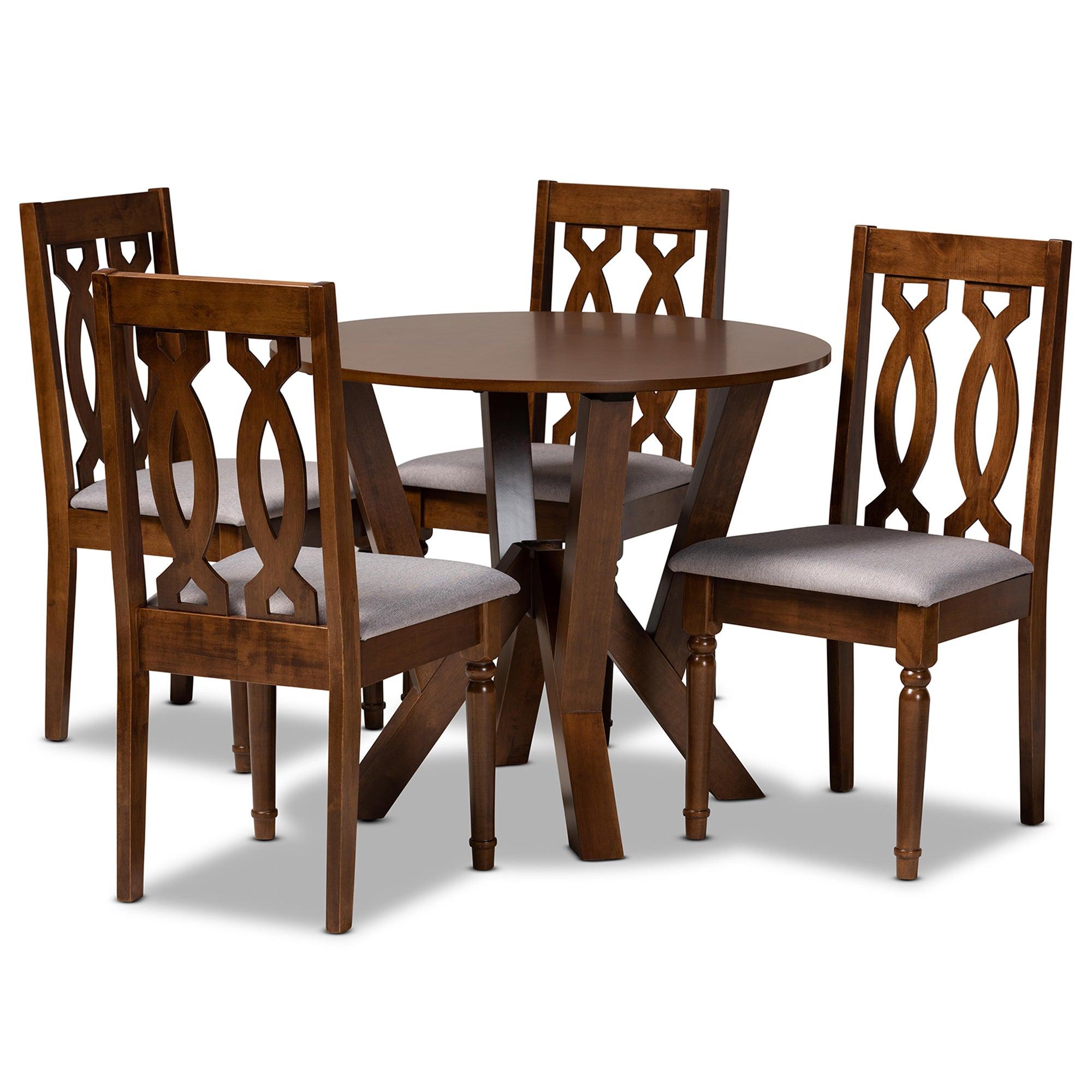 Elaine Modern and Contemporary Fabric Upholstered and Finished Wood 5-Piece Dining Set