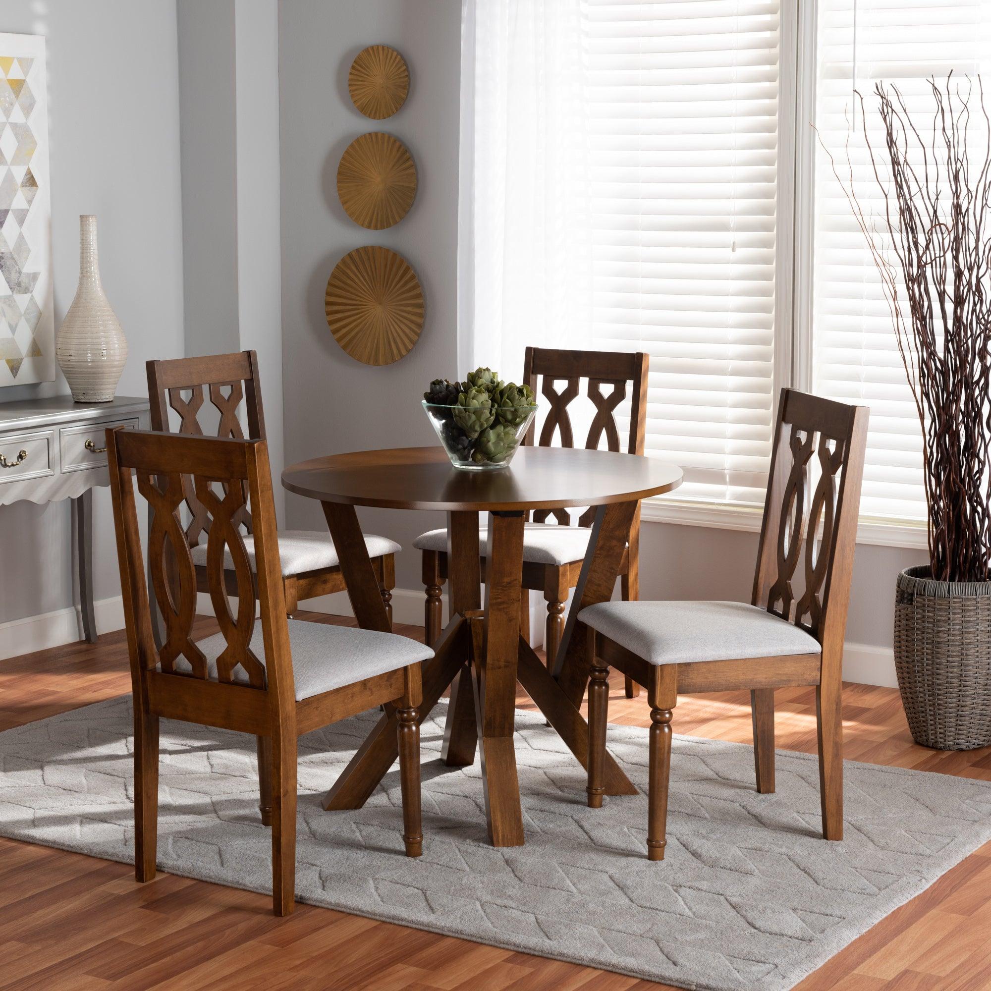 Elaine Modern and Contemporary Fabric Upholstered and Finished Wood 5-Piece Dining Set