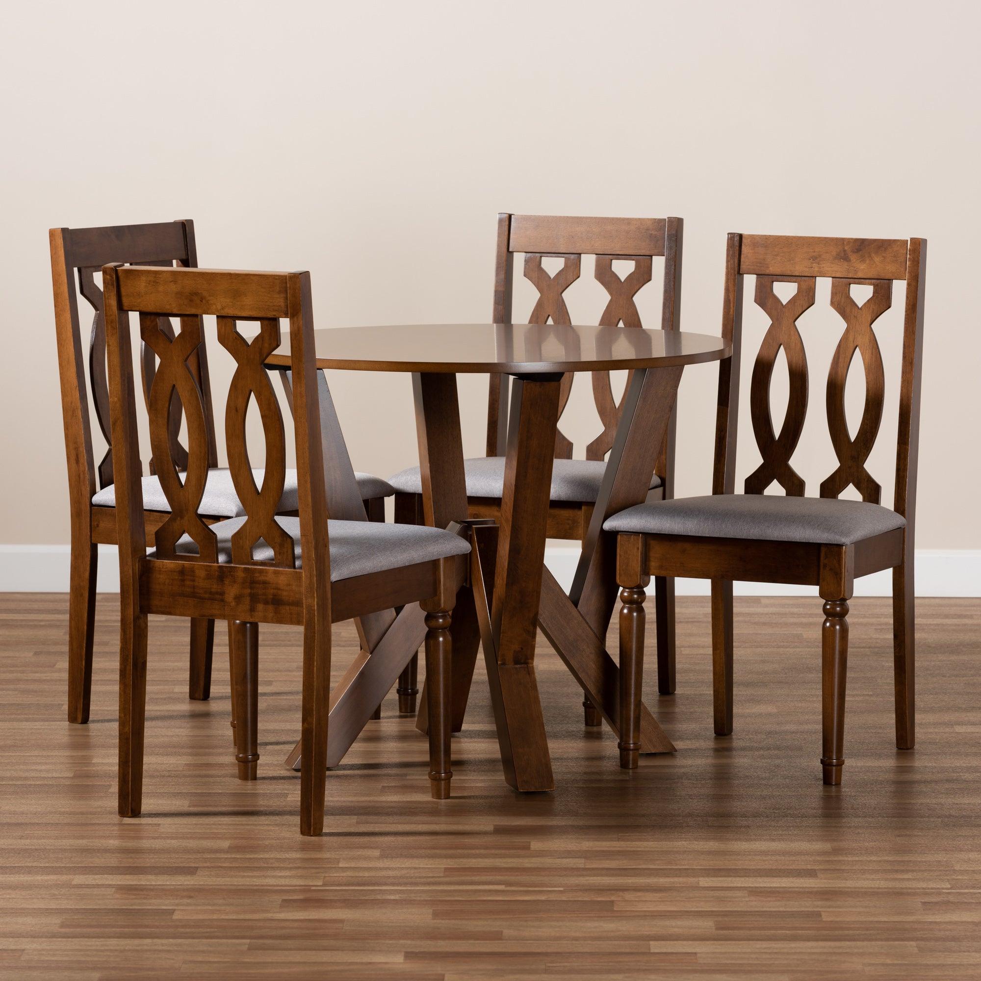 Elaine Modern and Contemporary Fabric Upholstered and Finished Wood 5-Piece Dining Set