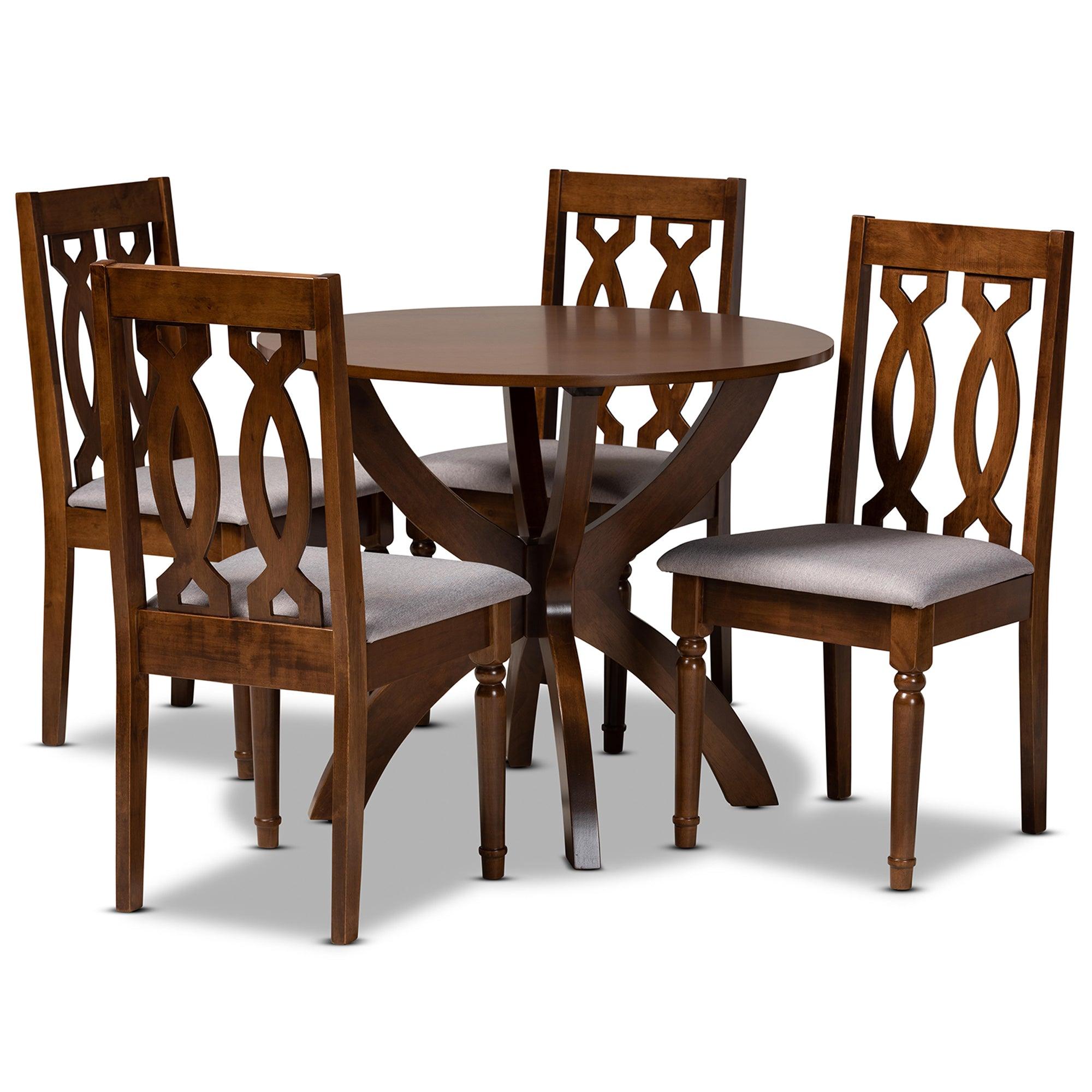 Mona Modern and Contemporary Fabric Upholstered and Finished Wood 5-Piece Dining Set