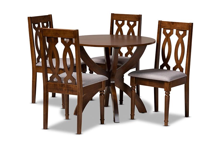 Mona Modern and Contemporary Fabric Upholstered and Finished Wood 5-Piece Dining Set
