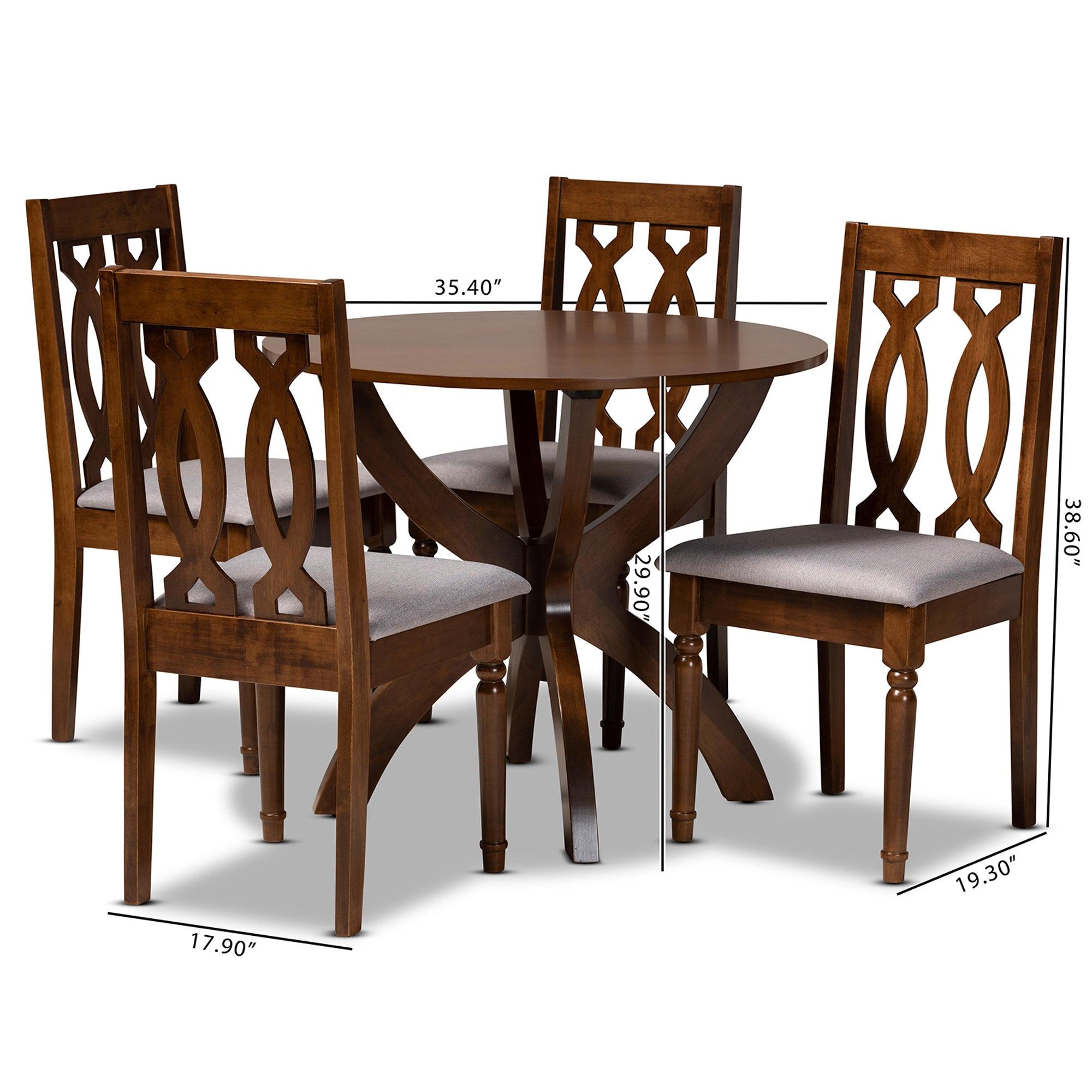 Mona Modern and Contemporary Fabric Upholstered and Finished Wood 5-Piece Dining Set