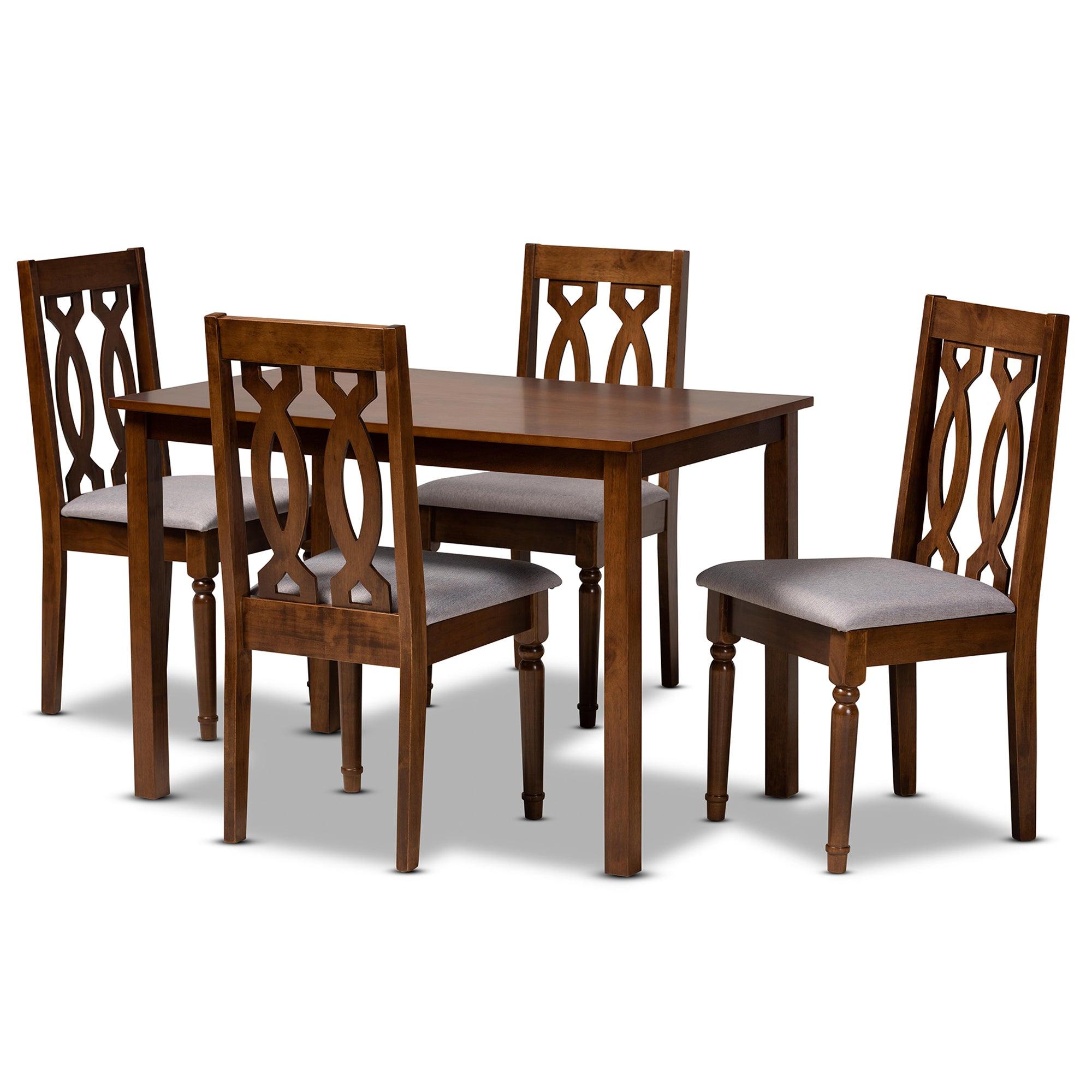 Kasia Modern and Contemporary Fabric Upholstered and Finished Wood 5-Piece Dining Set