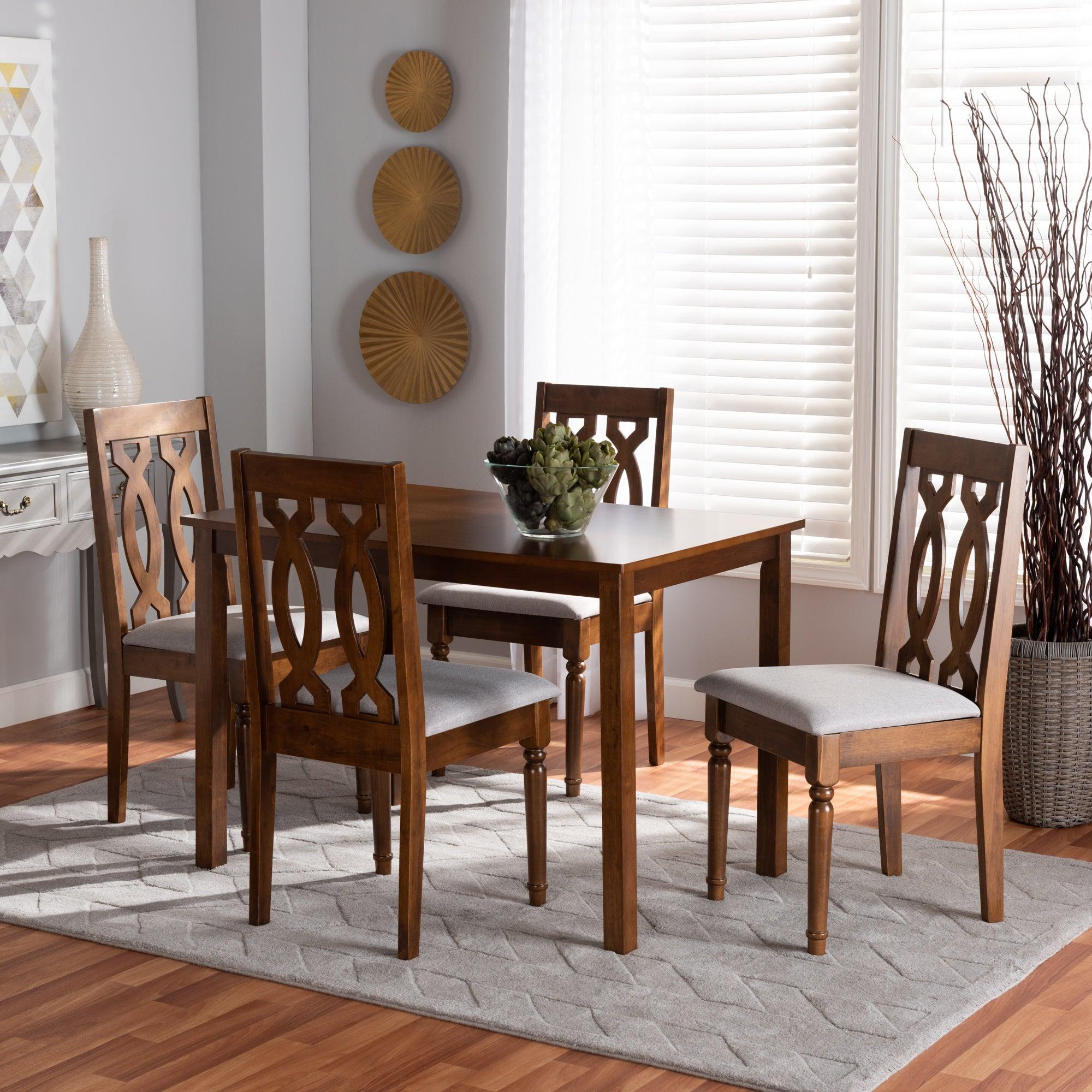 Kasia Modern and Contemporary Fabric Upholstered and Finished Wood 5-Piece Dining Set