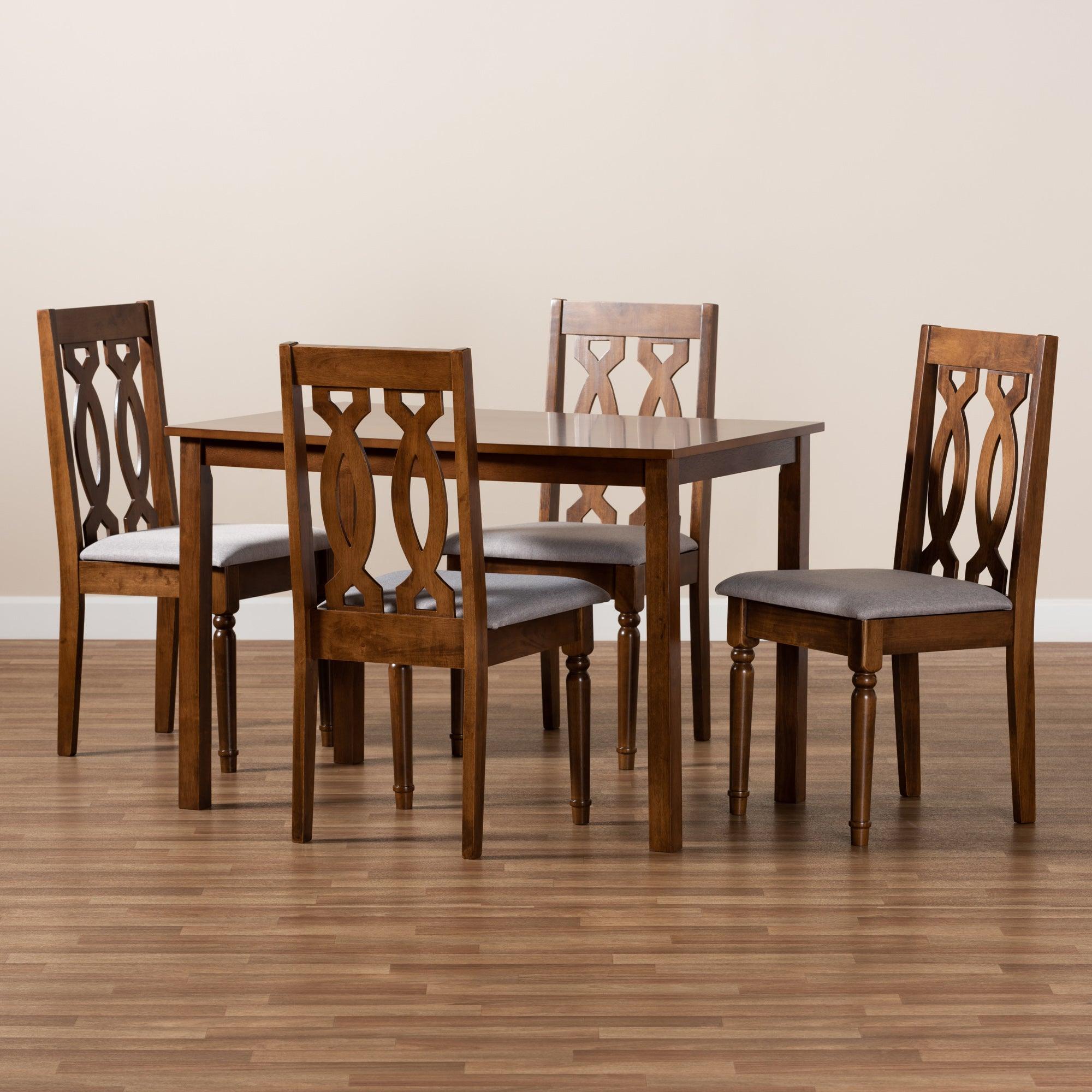 Kasia Modern and Contemporary Fabric Upholstered and Finished Wood 5-Piece Dining Set