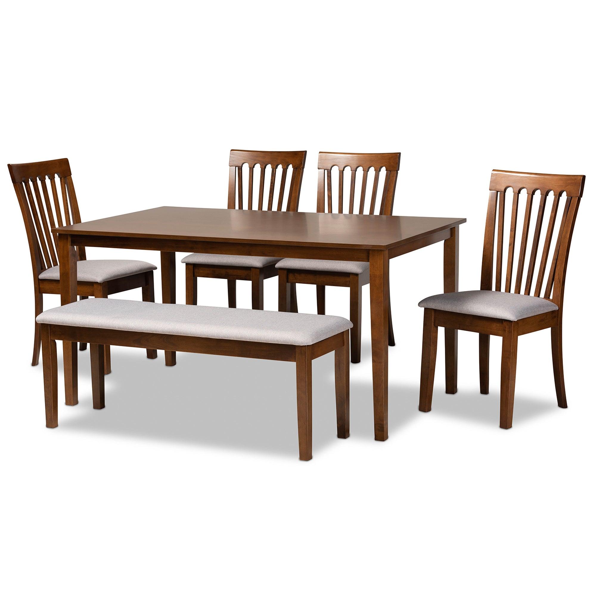 Minette Modern and Contemporary Fabric Upholstered and Finished Wood 6-Piece Dining Set