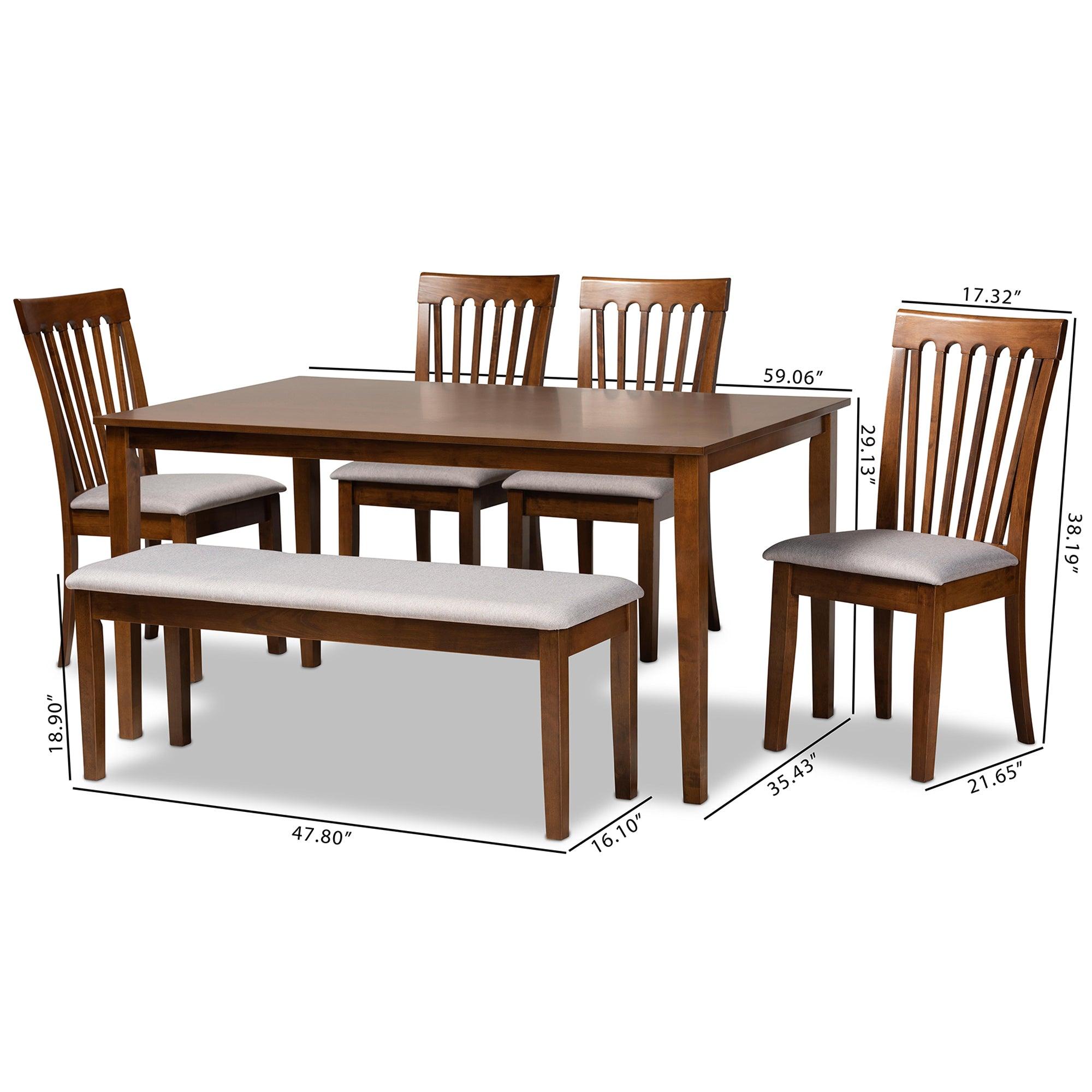 Minette Modern and Contemporary Fabric Upholstered and Finished Wood 6-Piece Dining Set