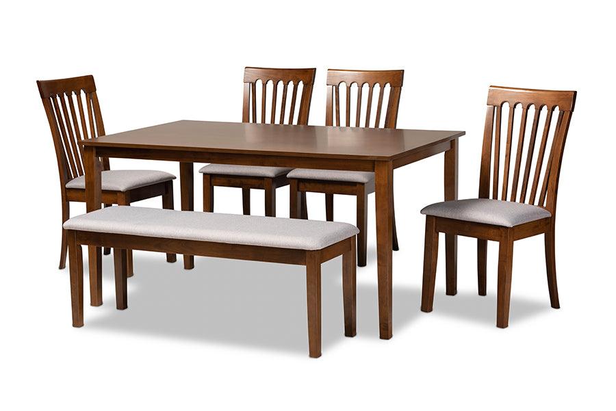 Minette Modern and Contemporary Fabric Upholstered and Finished Wood 6-Piece Dining Set