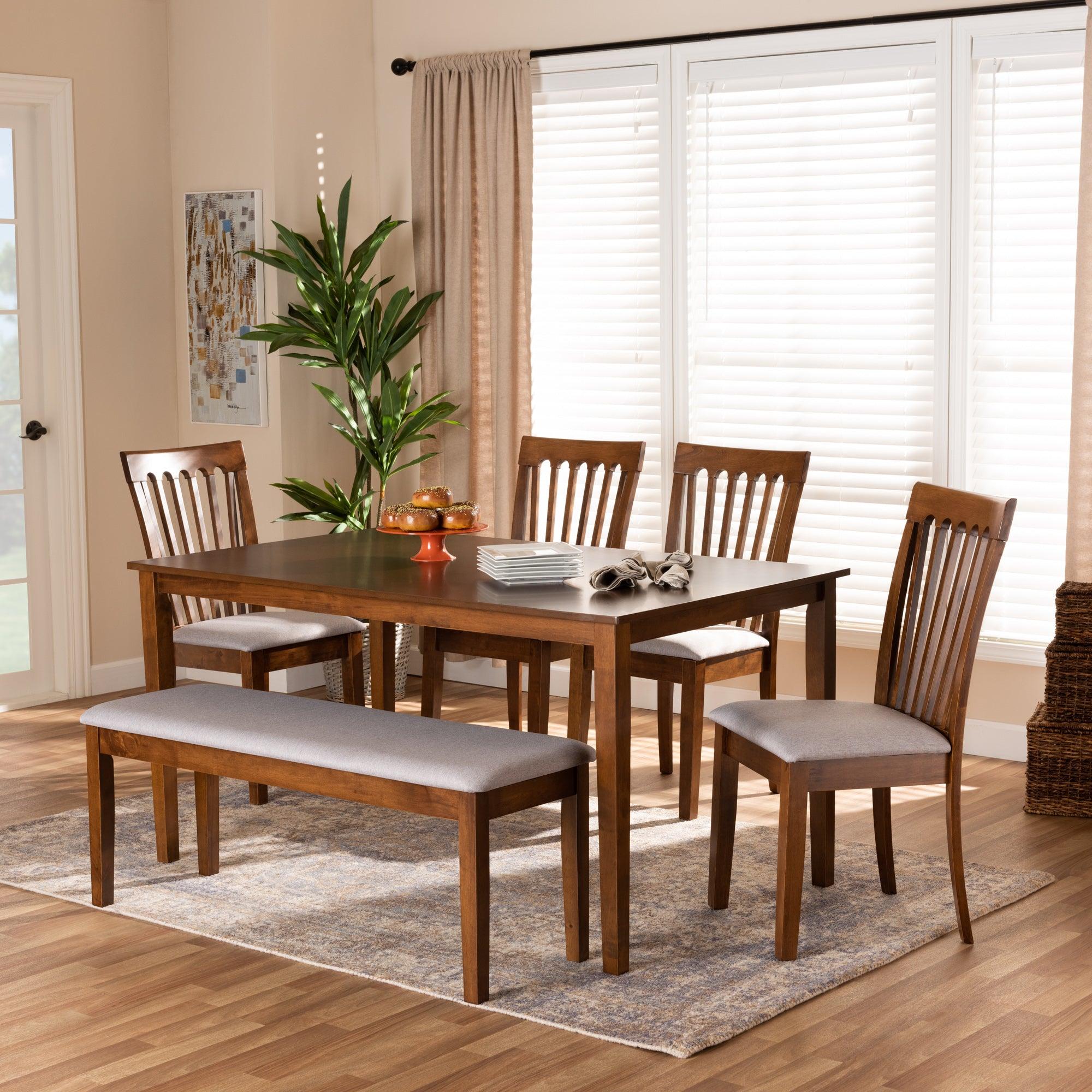 Minette Modern and Contemporary Fabric Upholstered and Finished Wood 6-Piece Dining Set