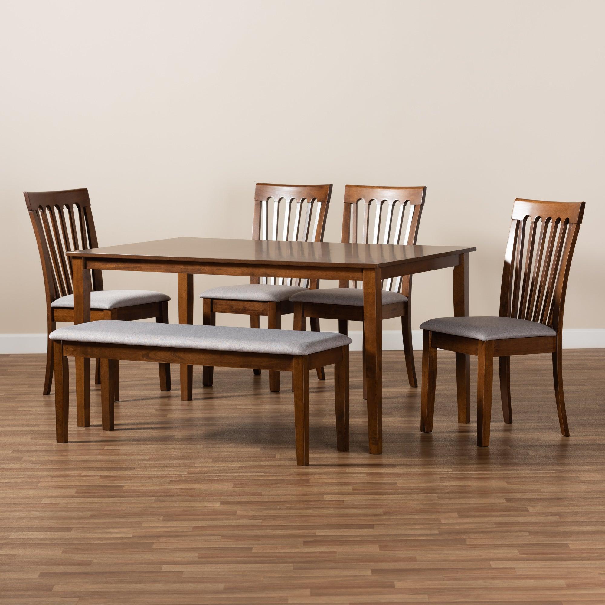 Minette Modern and Contemporary Fabric Upholstered and Finished Wood 6-Piece Dining Set